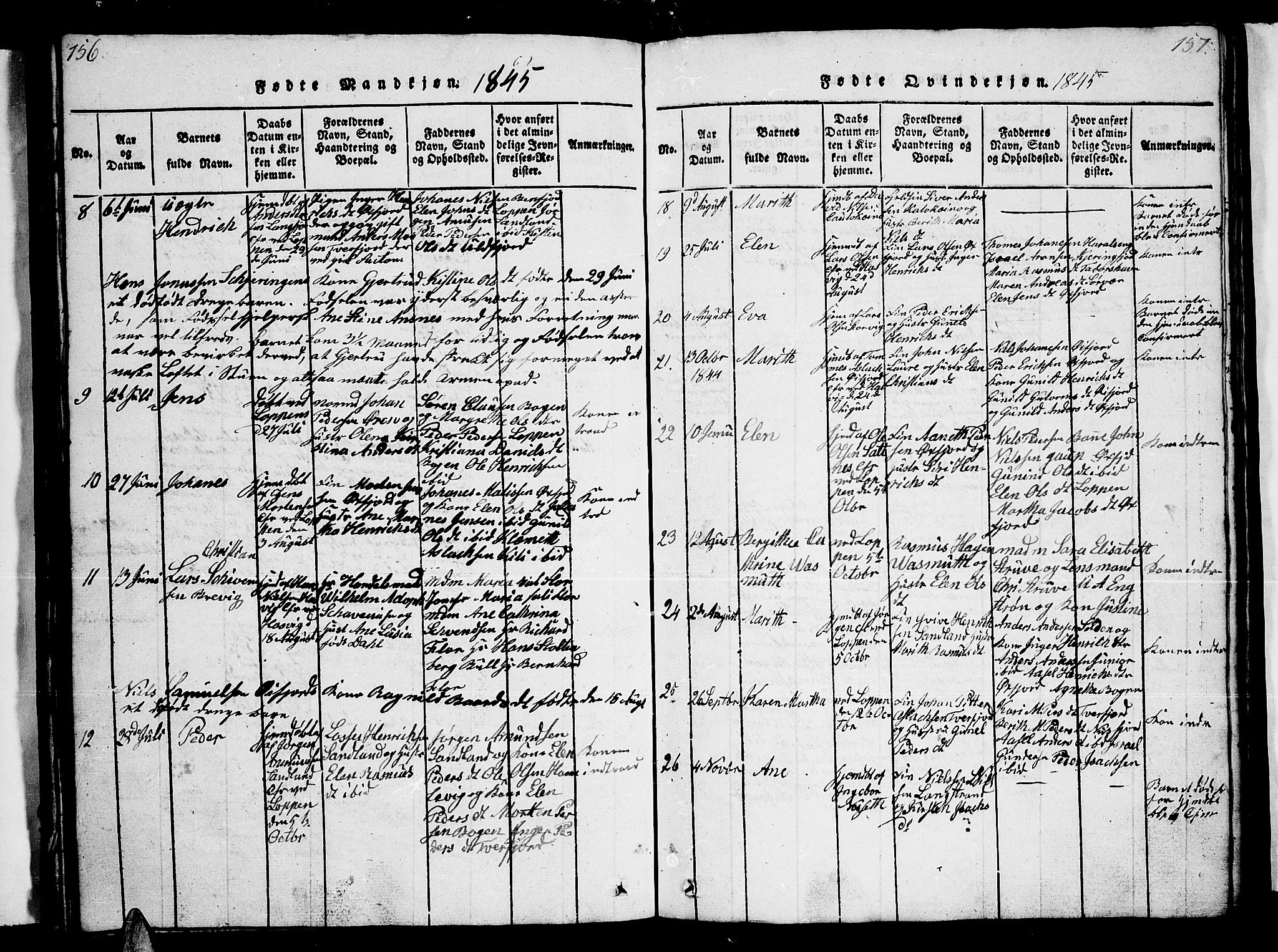 Loppa sokneprestkontor, AV/SATØ-S-1339/H/Hb/L0001klokker: Parish register (copy) no. 1, 1820-1849, p. 156-157