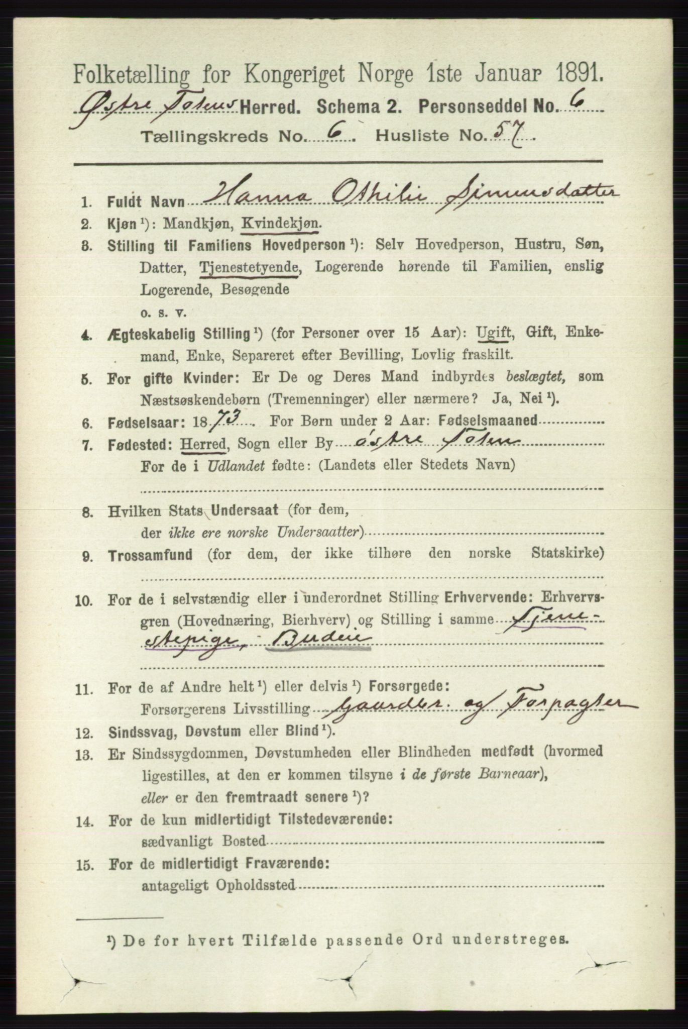 RA, 1891 census for 0528 Østre Toten, 1891, p. 4129