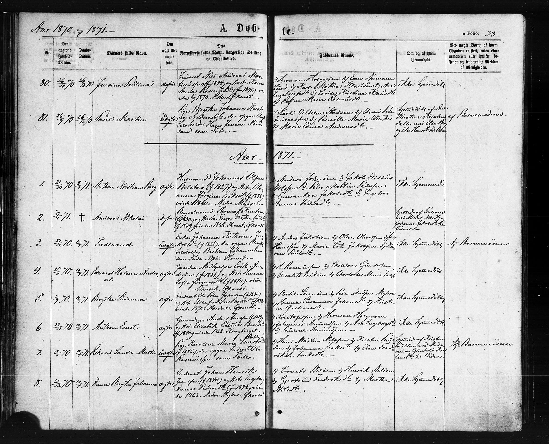 Ministerialprotokoller, klokkerbøker og fødselsregistre - Nordland, AV/SAT-A-1459/893/L1334: Parish register (official) no. 893A07, 1867-1877, p. 33