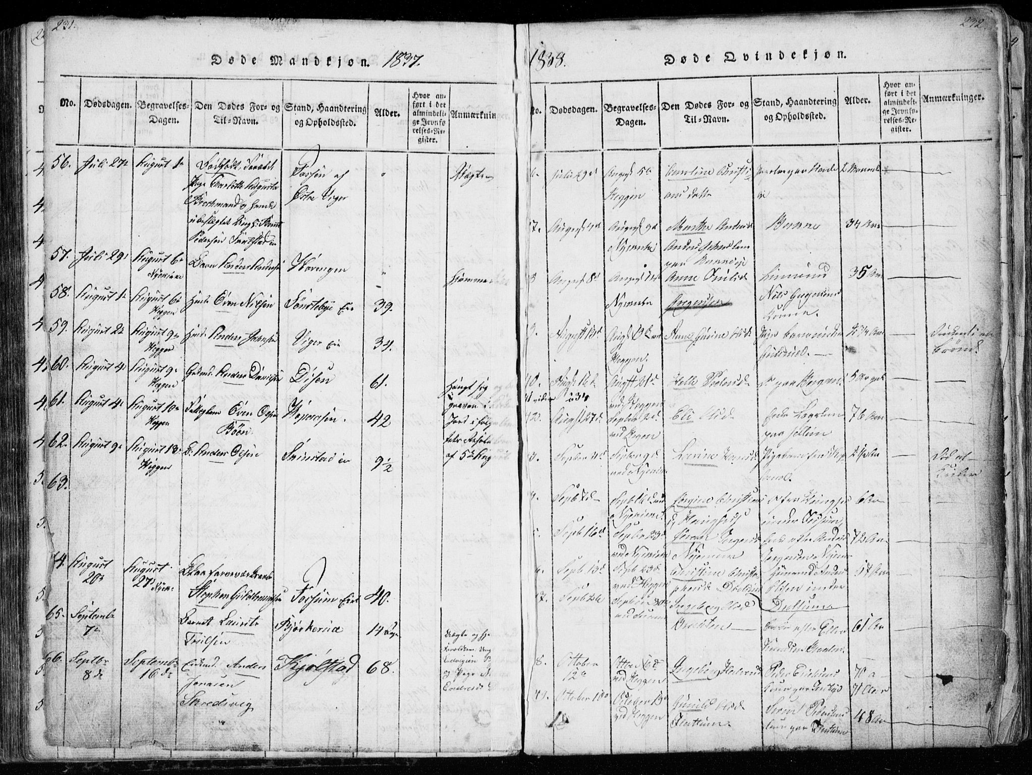 Modum kirkebøker, AV/SAKO-A-234/G/Ga/L0003: Parish register (copy) no. I 3, 1832-1842, p. 231-232