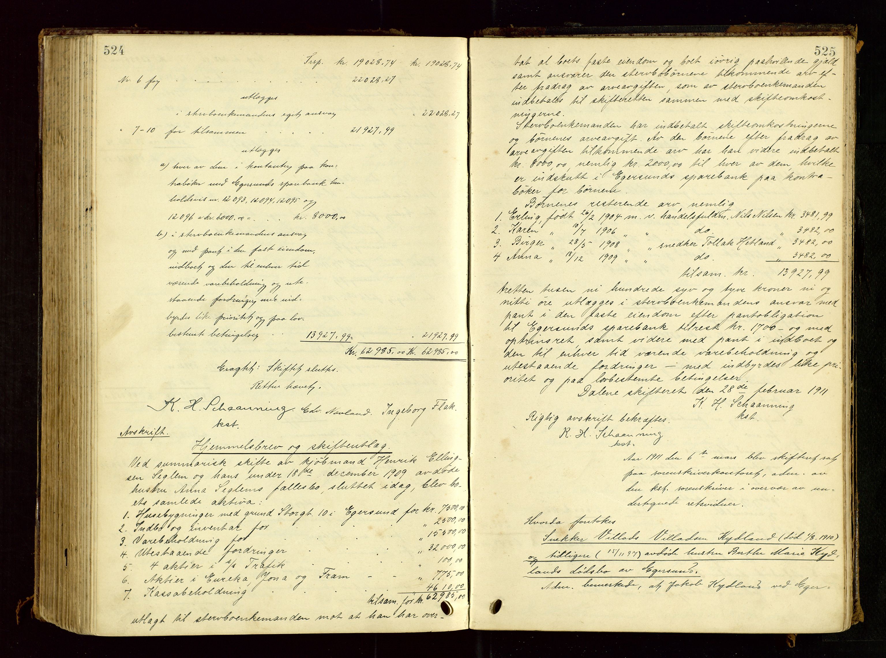 Dalane sorenskriveri, AV/SAST-A-100309/001/5/500/500BD/L0001: UTLODNINGSPROTOKOLL, 1900-1912, p. 524-525