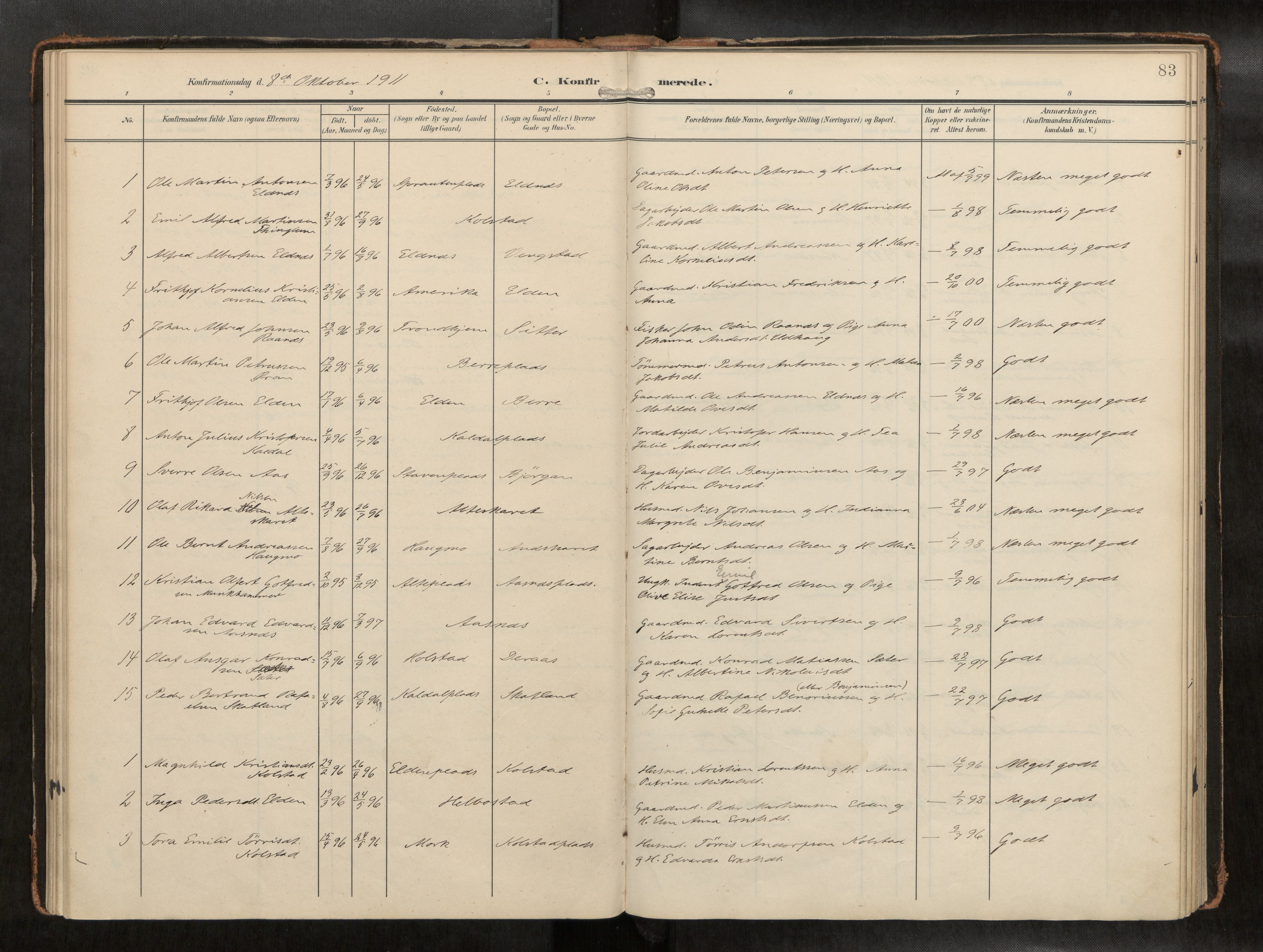 Ministerialprotokoller, klokkerbøker og fødselsregistre - Nord-Trøndelag, AV/SAT-A-1458/742/L0409a: Parish register (official) no. 742A03, 1906-1924, p. 83