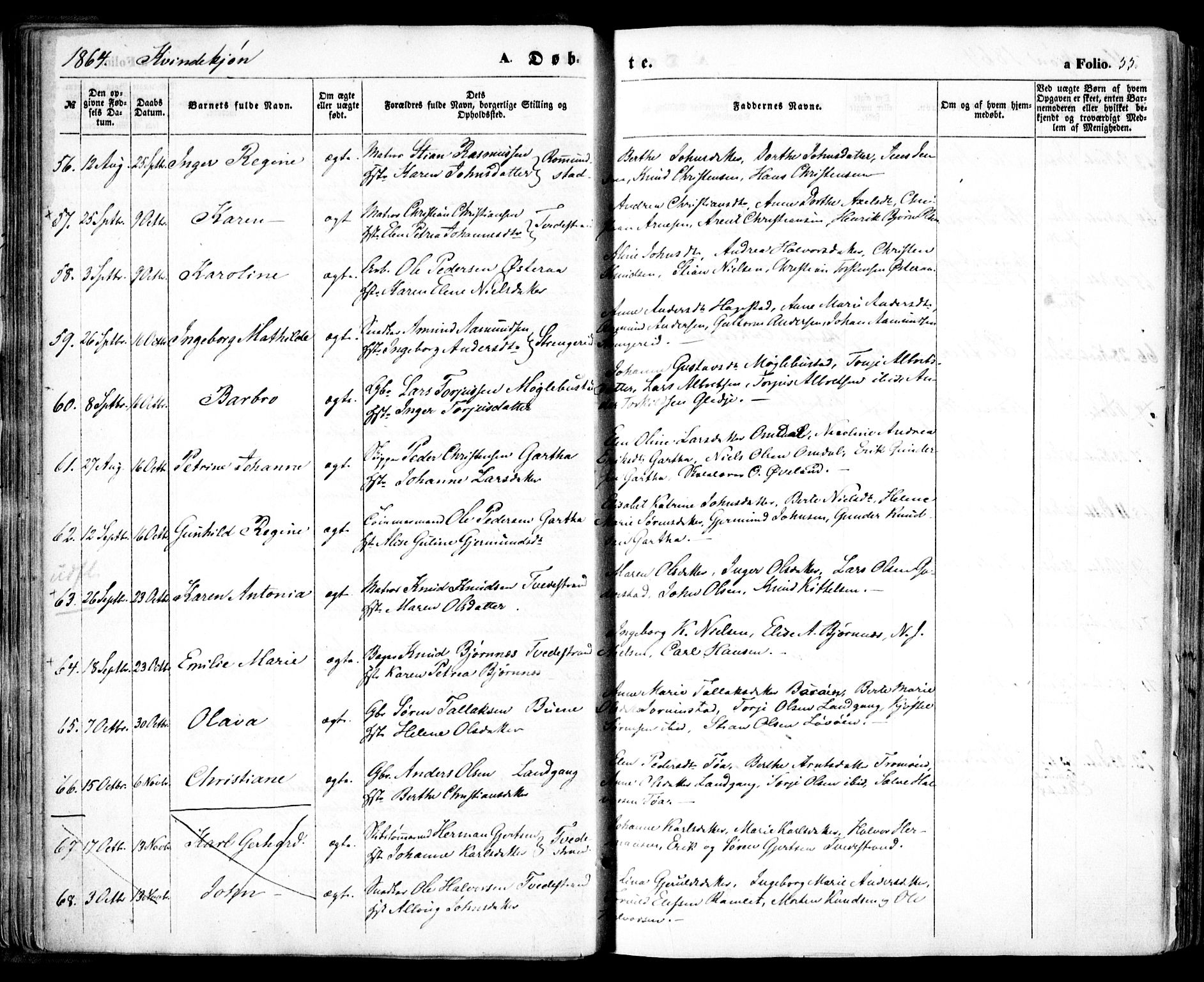 Holt sokneprestkontor, AV/SAK-1111-0021/F/Fa/L0009: Parish register (official) no. A 9, 1861-1871, p. 55