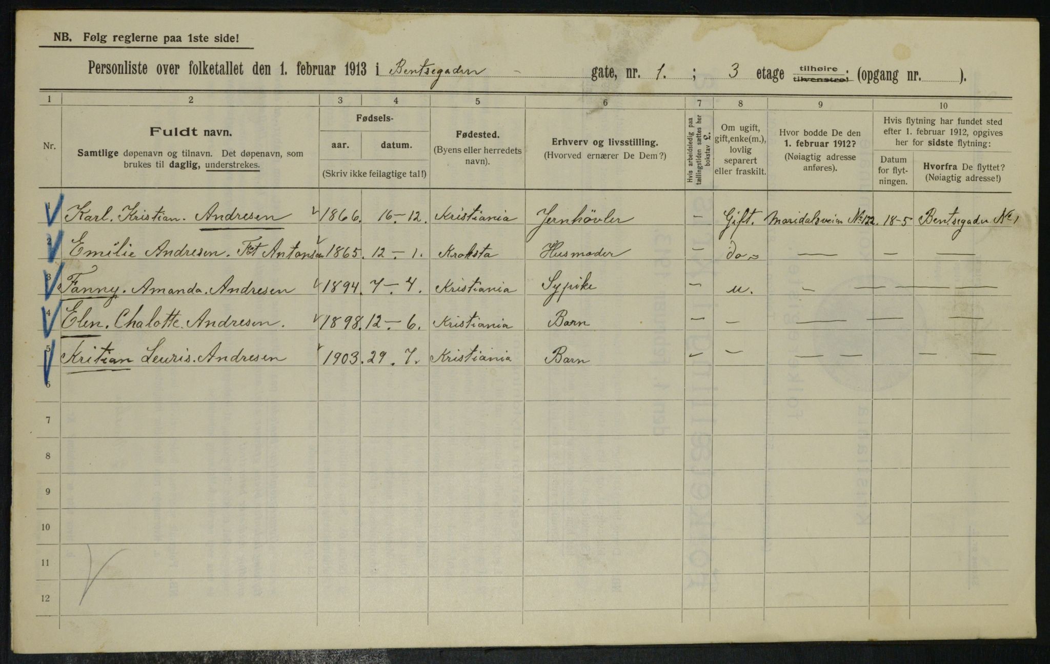 OBA, Municipal Census 1913 for Kristiania, 1913, p. 3356