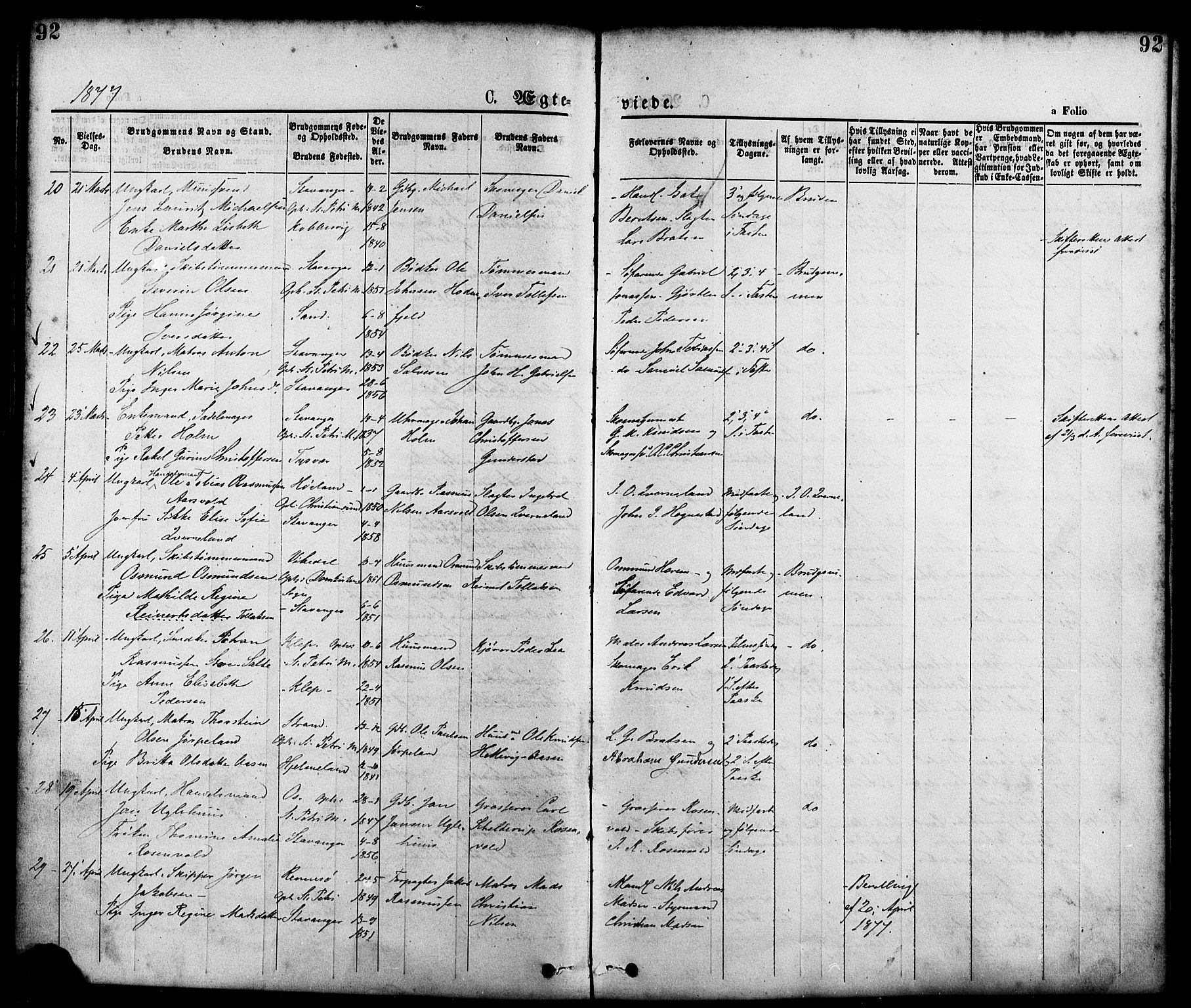 St. Petri sokneprestkontor, AV/SAST-A-101813/001/30/30BA/L0010: Parish register (official) no. A 10, 1869-1878, p. 92