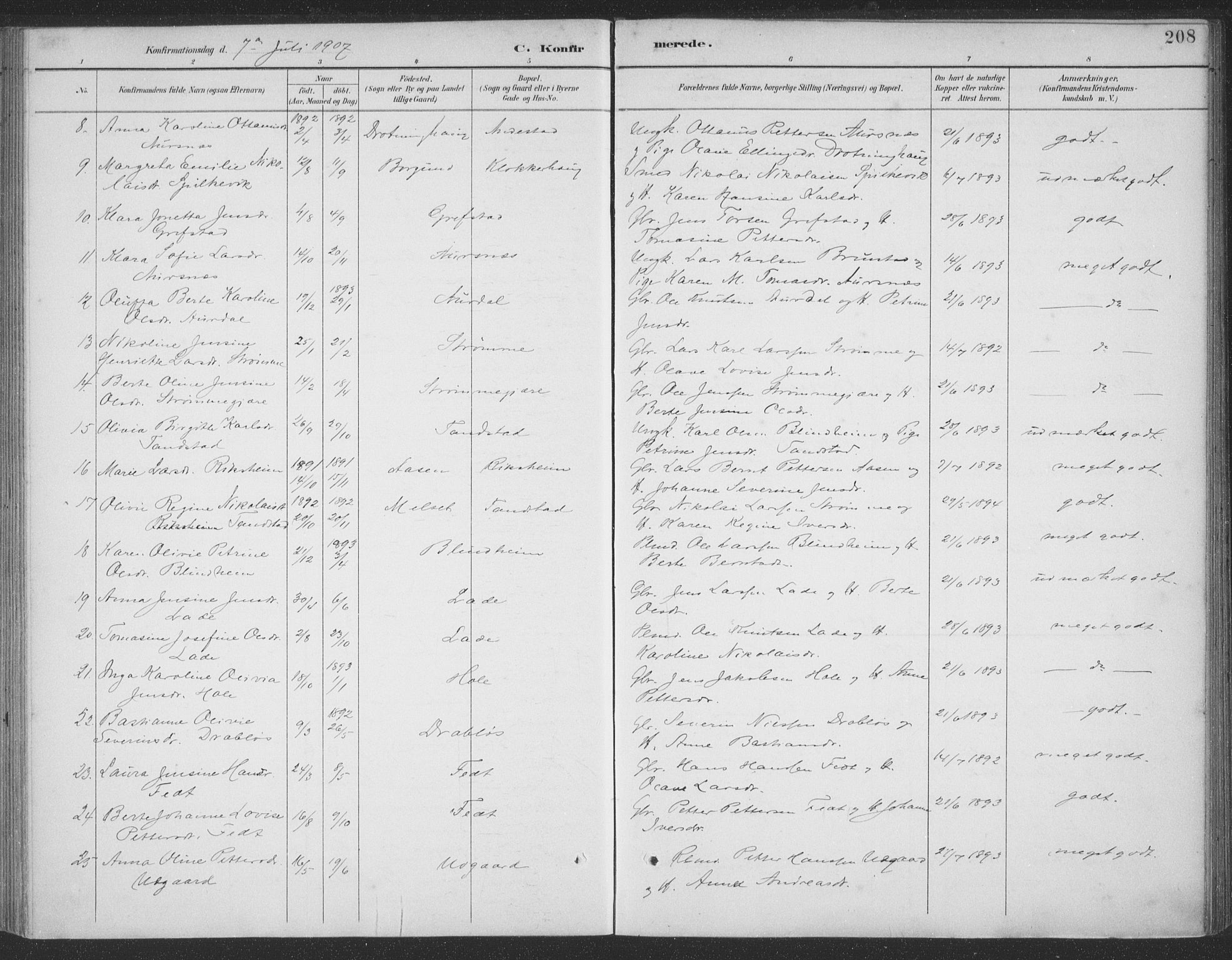 Ministerialprotokoller, klokkerbøker og fødselsregistre - Møre og Romsdal, SAT/A-1454/523/L0335: Parish register (official) no. 523A02, 1891-1911, p. 208