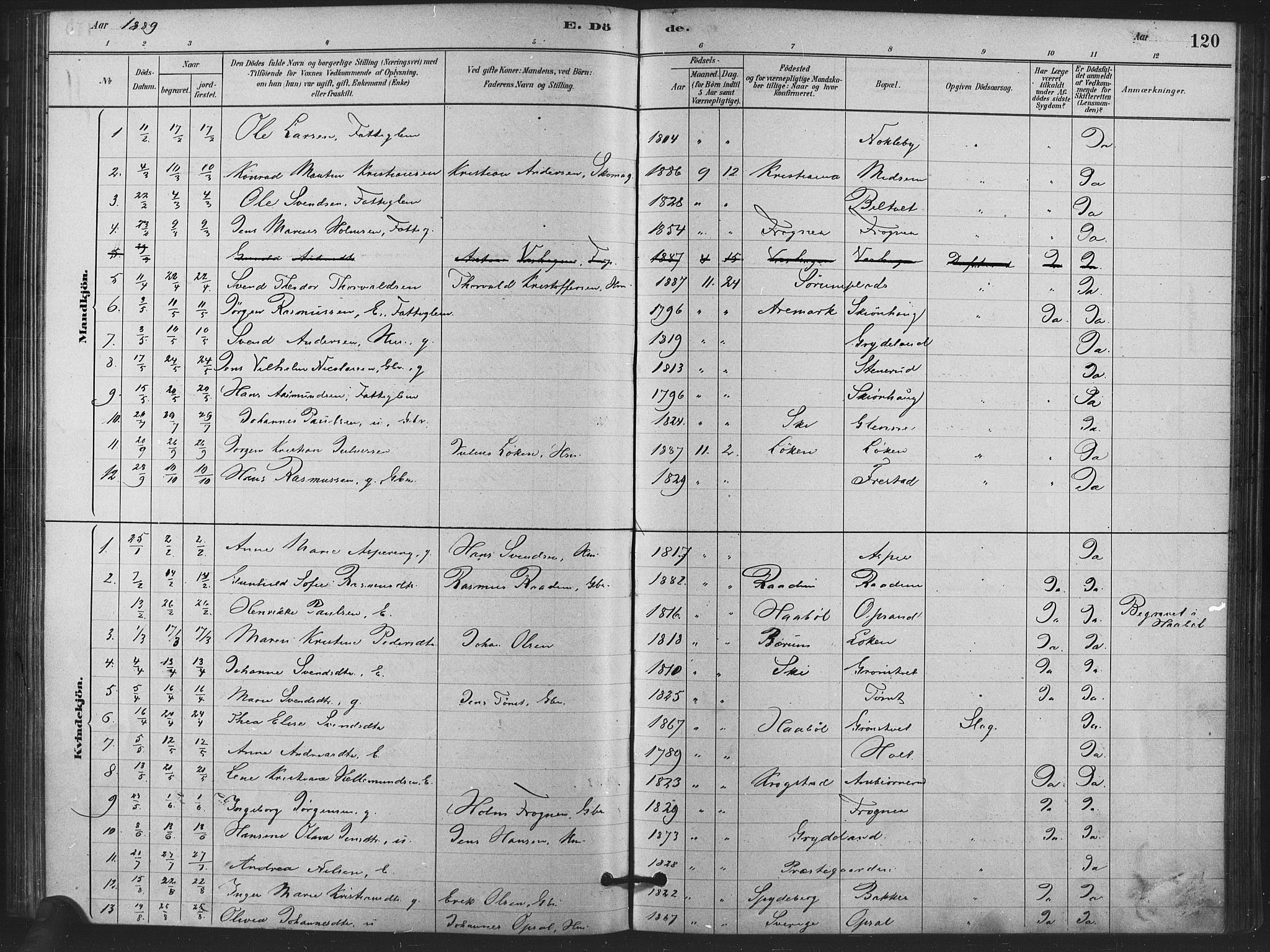 Kråkstad prestekontor Kirkebøker, AV/SAO-A-10125a/F/Fa/L0009: Parish register (official) no. I 9, 1880-1892, p. 120