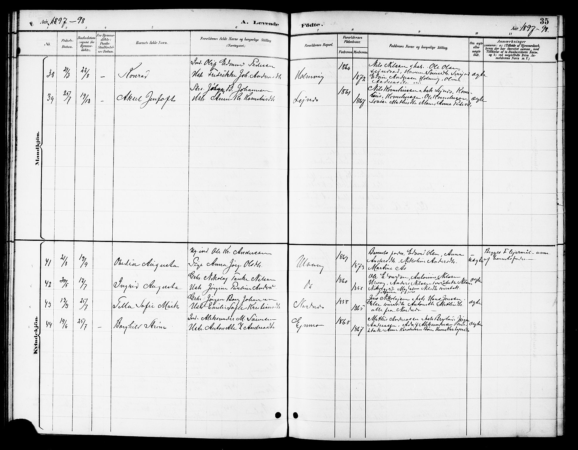 Ministerialprotokoller, klokkerbøker og fødselsregistre - Nordland, SAT/A-1459/831/L0478: Parish register (copy) no. 831C05, 1892-1909, p. 35