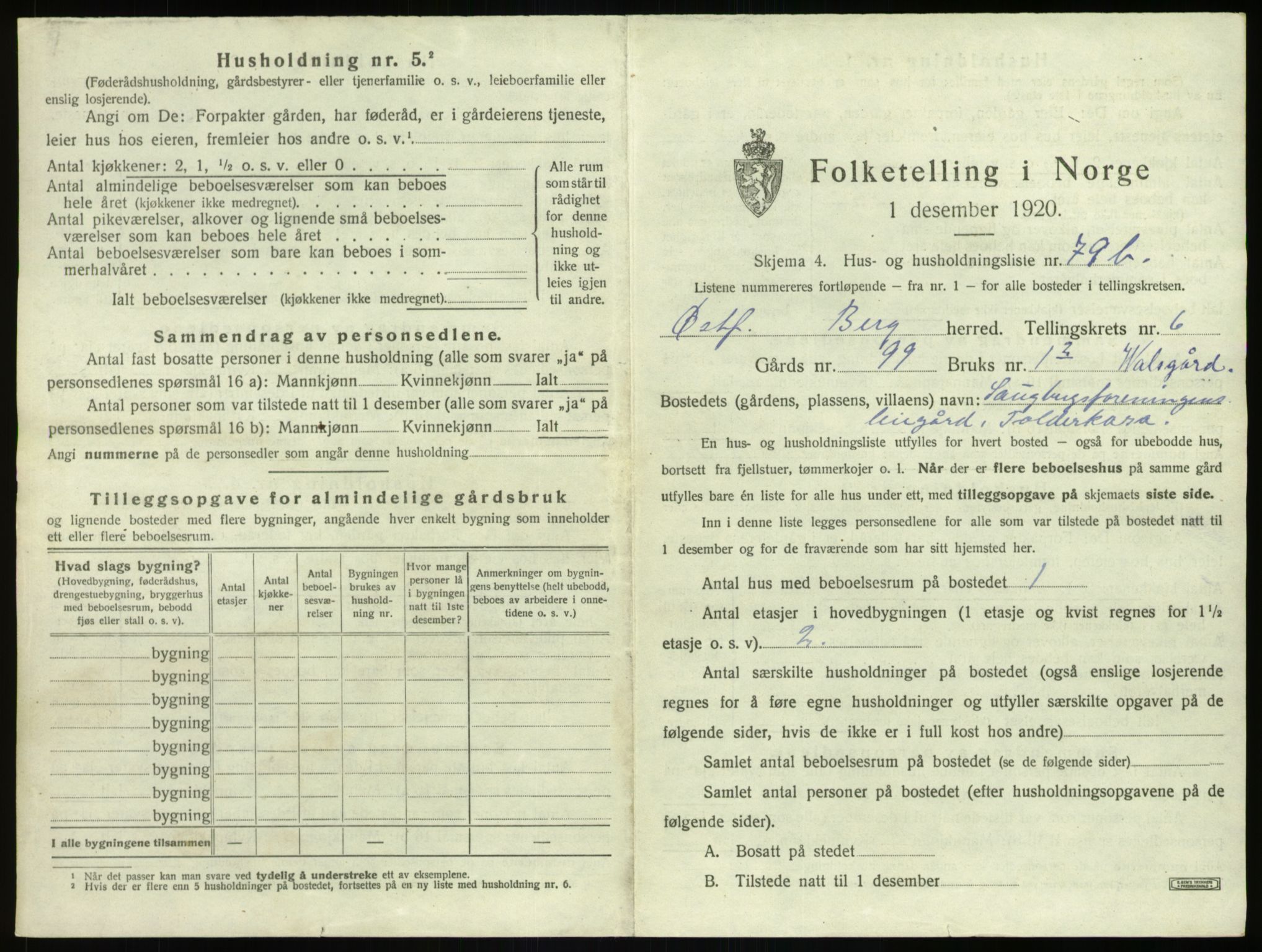 SAO, 1920 census for Berg, 1920, p. 1476