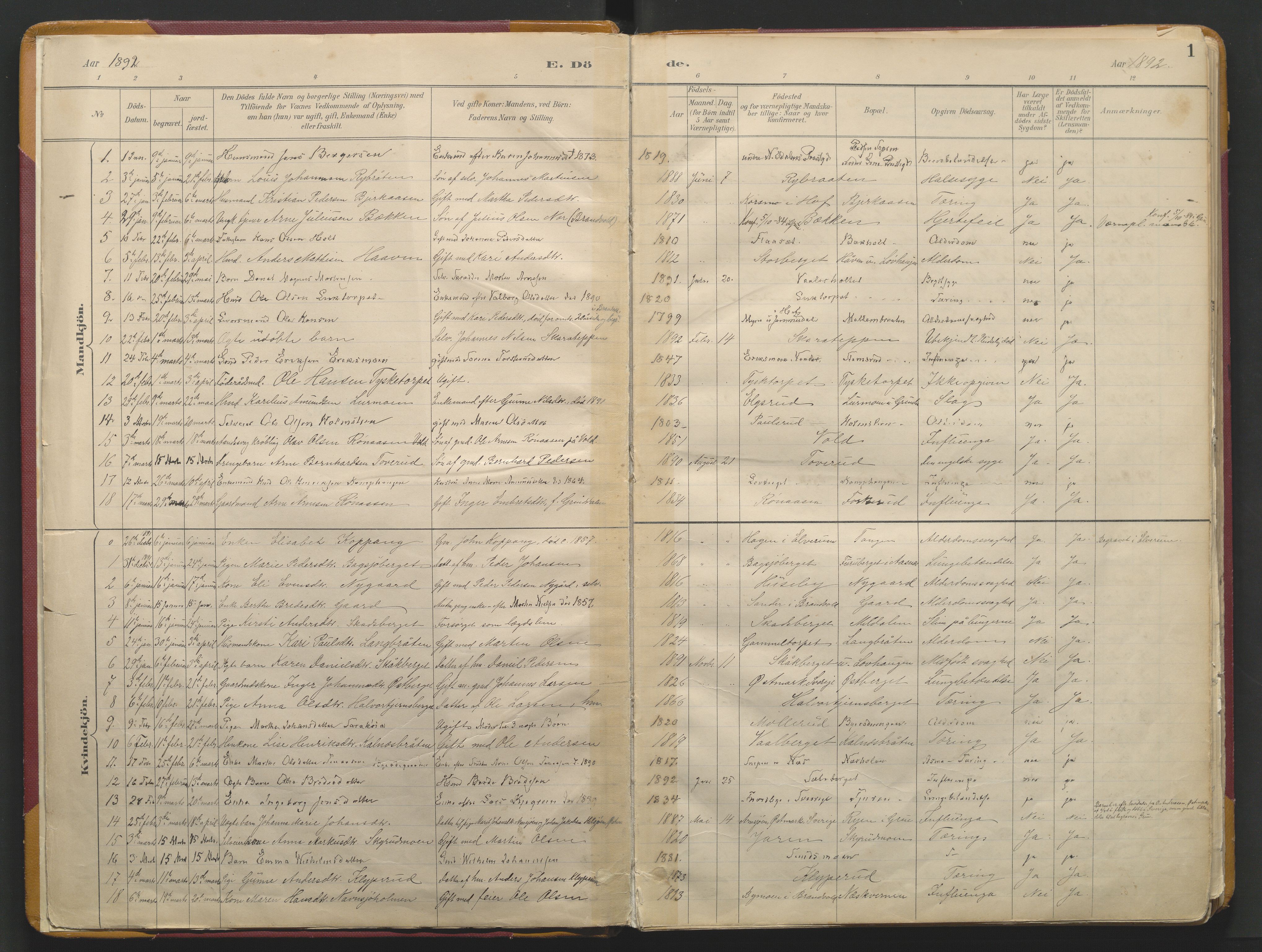 Grue prestekontor, AV/SAH-PREST-036/H/Ha/Haa/L0017: Parish register (official) no. 17, 1892-1936, p. 1