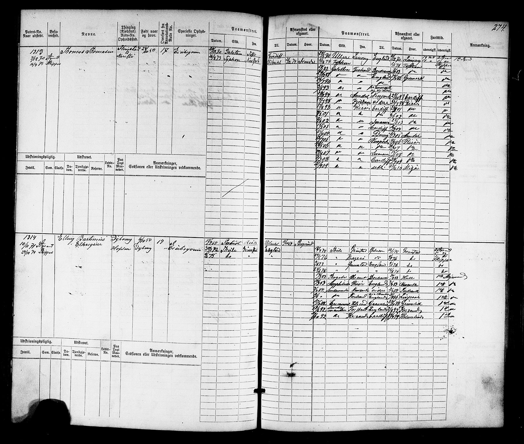 Tvedestrand mønstringskrets, AV/SAK-2031-0011/F/Fb/L0016: Hovedrulle nr 767-1532, U-32, 1869-1910, p. 283