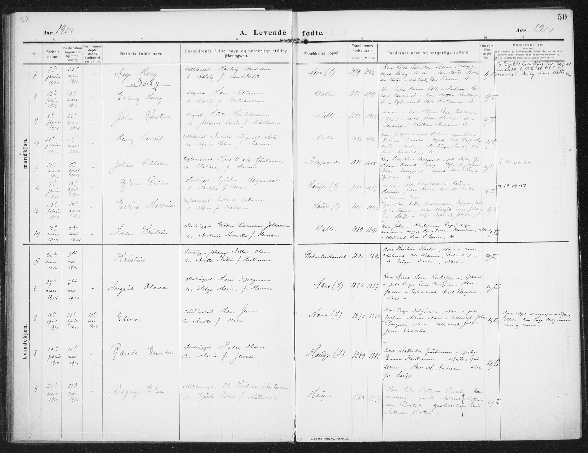 Rolvsøy prestekontor Kirkebøker, AV/SAO-A-2004/F/Fa/L0002: Parish register (official) no. 2, 1909-1917, p. 50