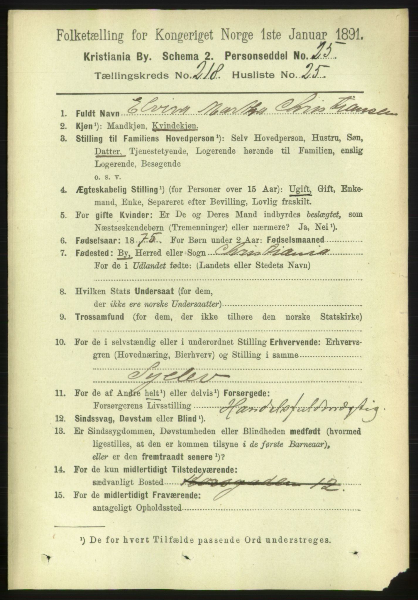 RA, 1891 census for 0301 Kristiania, 1891, p. 129642