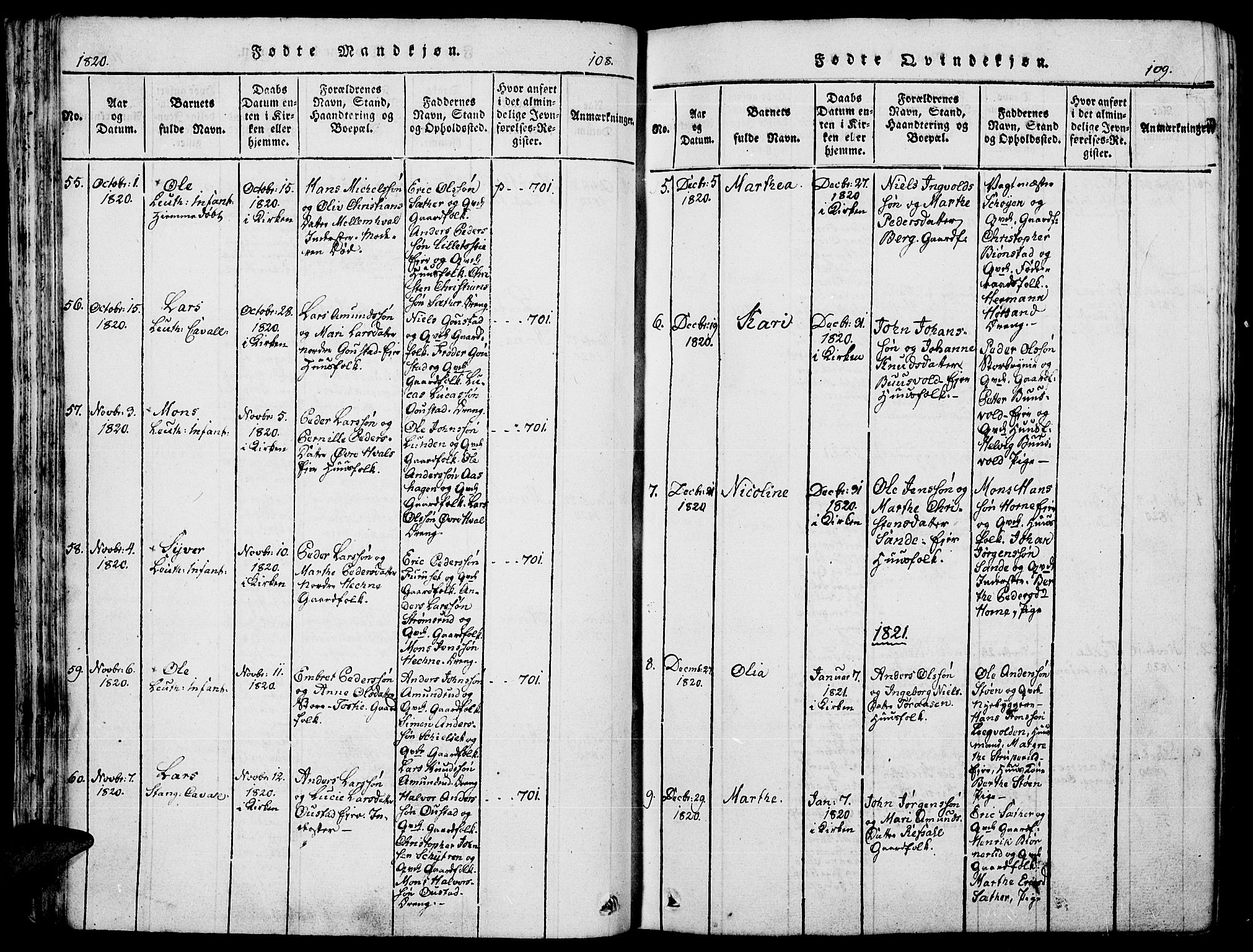 Romedal prestekontor, SAH/PREST-004/K/L0002: Parish register (official) no. 2, 1814-1828, p. 108-109