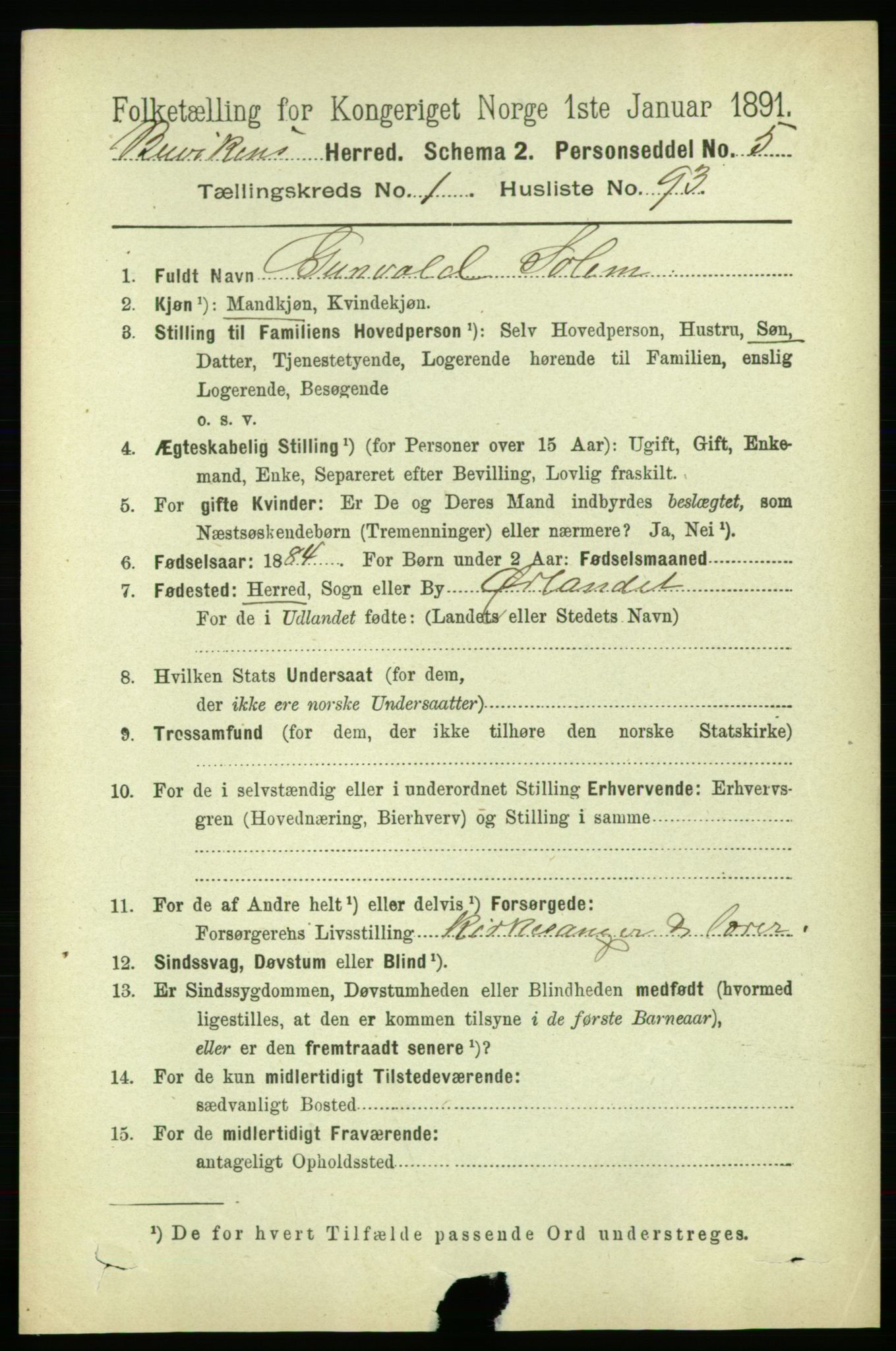 RA, 1891 census for 1656 Buvik, 1891, p. 550