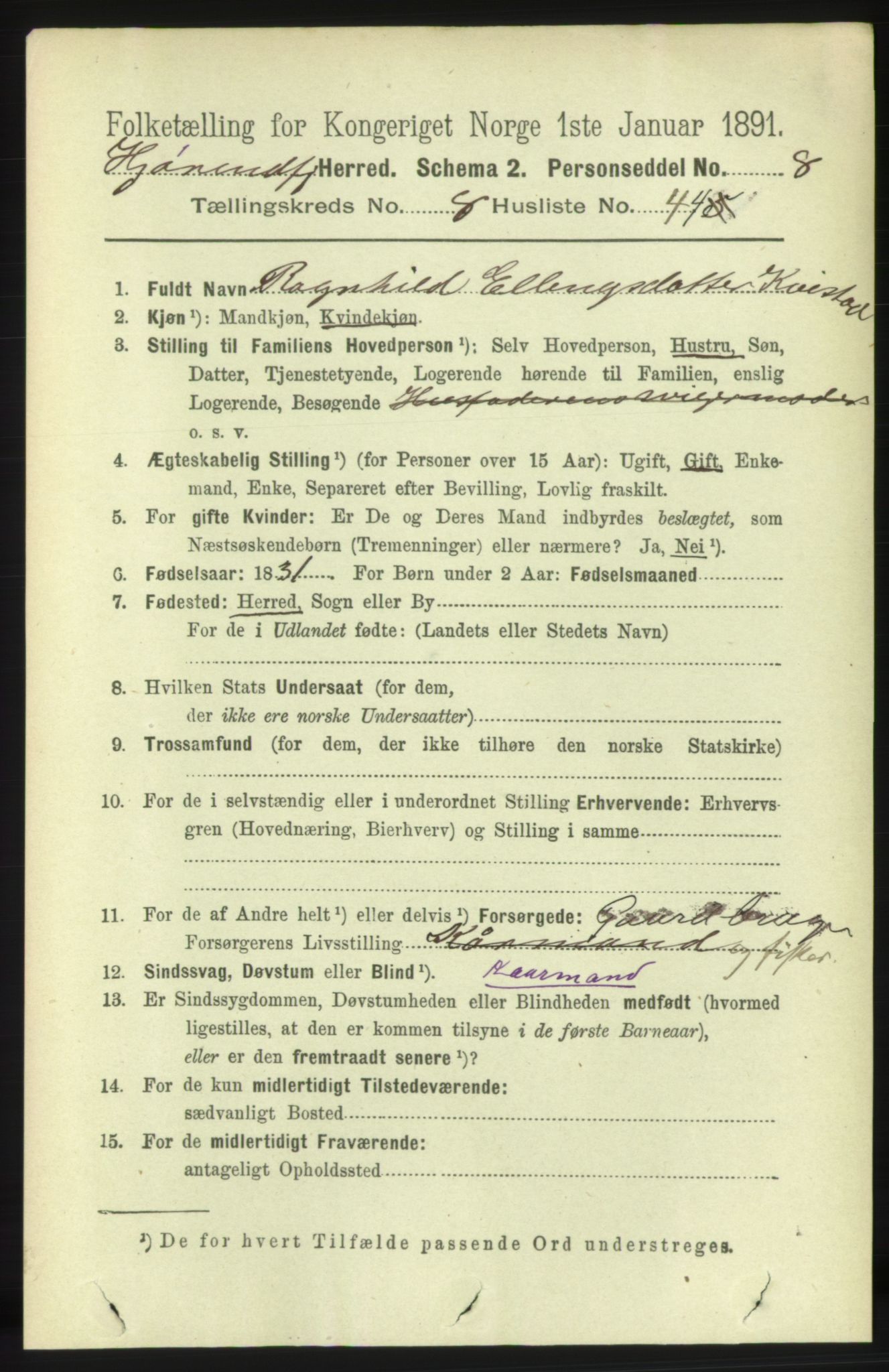 RA, 1891 census for 1522 Hjørundfjord, 1891, p. 2160