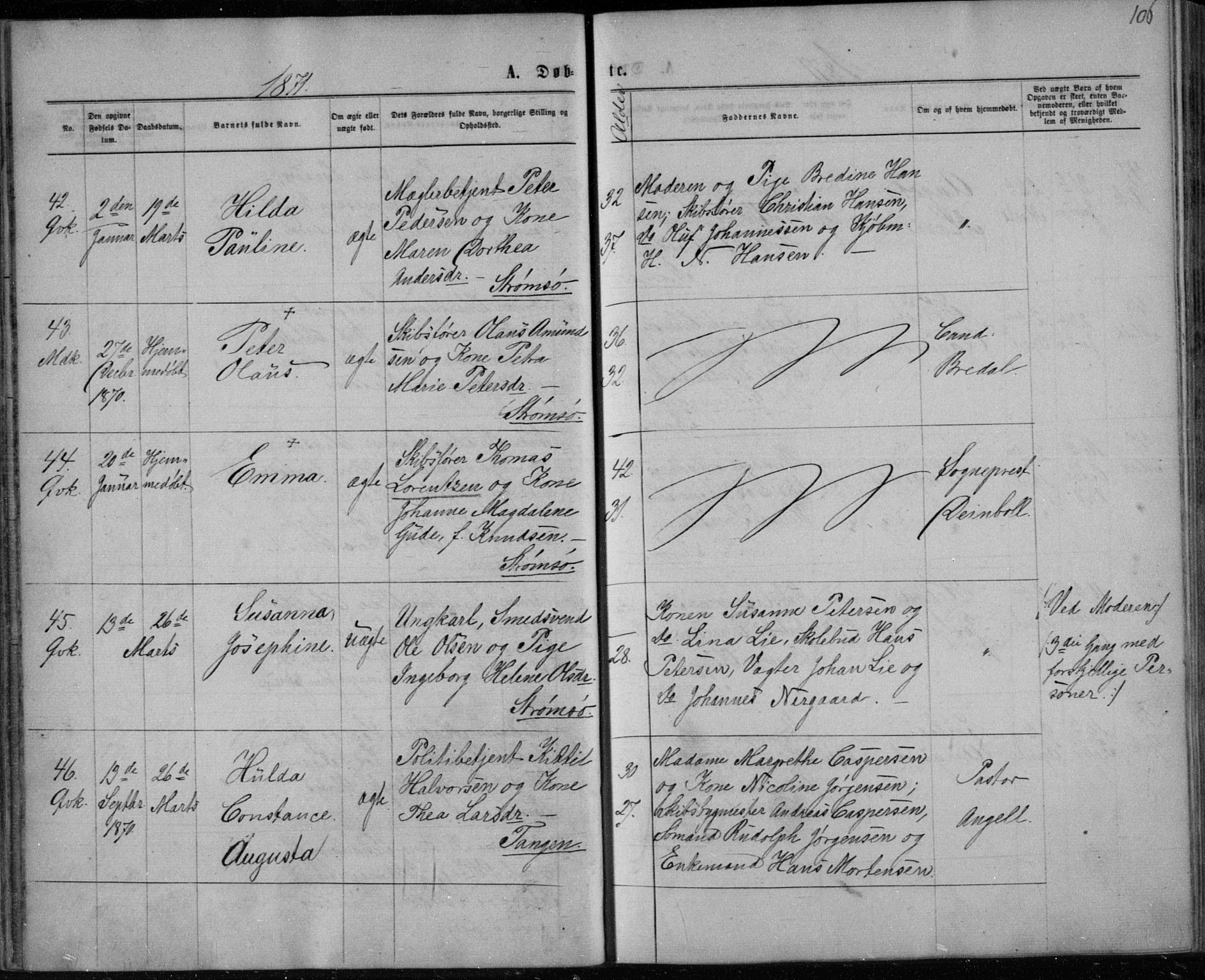Strømsø kirkebøker, SAKO/A-246/F/Fa/L0016: Parish register (official) no. I 16, 1868-1873, p. 106