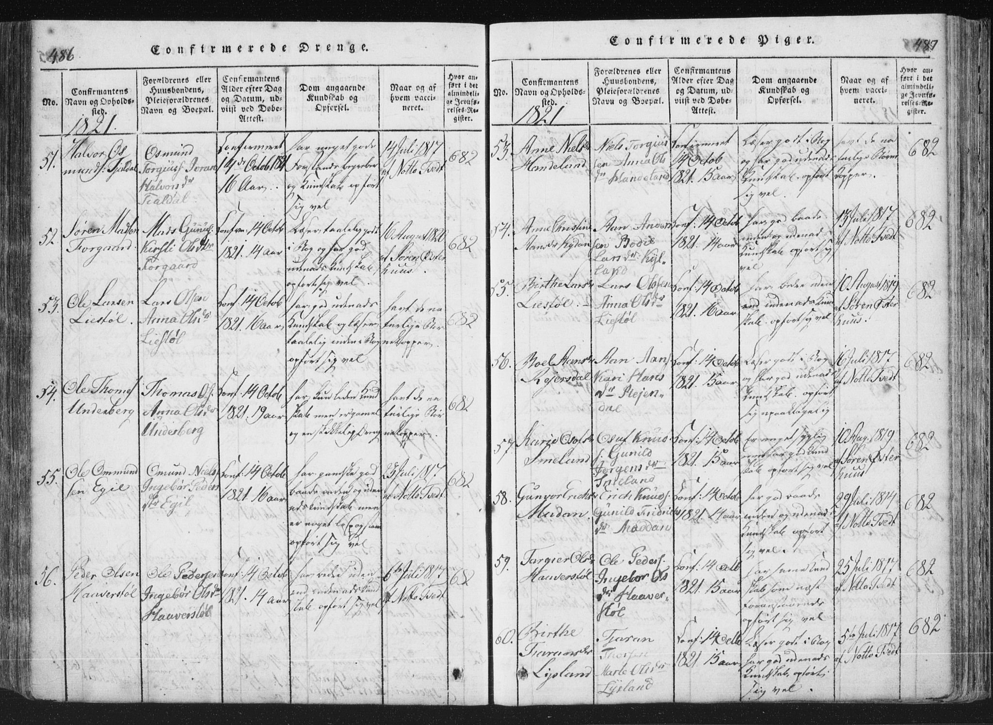 Åseral sokneprestkontor, SAK/1111-0051/F/Fa/L0001: Parish register (official) no. A 1, 1815-1853, p. 486-487