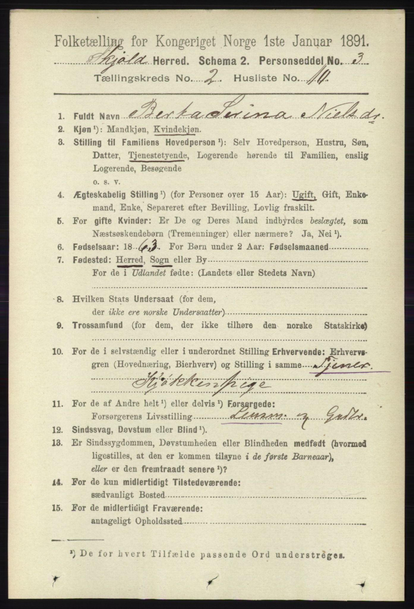 RA, 1891 census for 1154 Skjold, 1891, p. 326