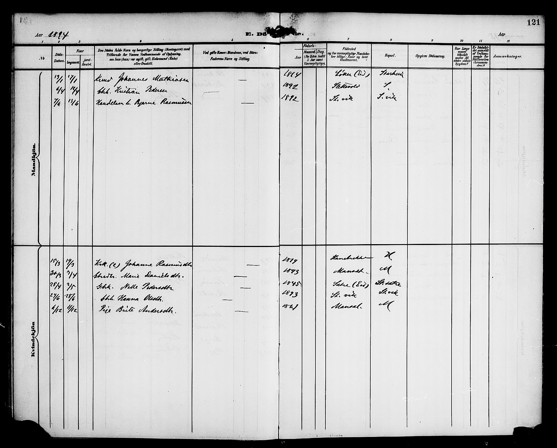 Eid sokneprestembete, SAB/A-82301/H/Haa/Haac/L0001: Parish register (official) no. C 1, 1879-1899, p. 121
