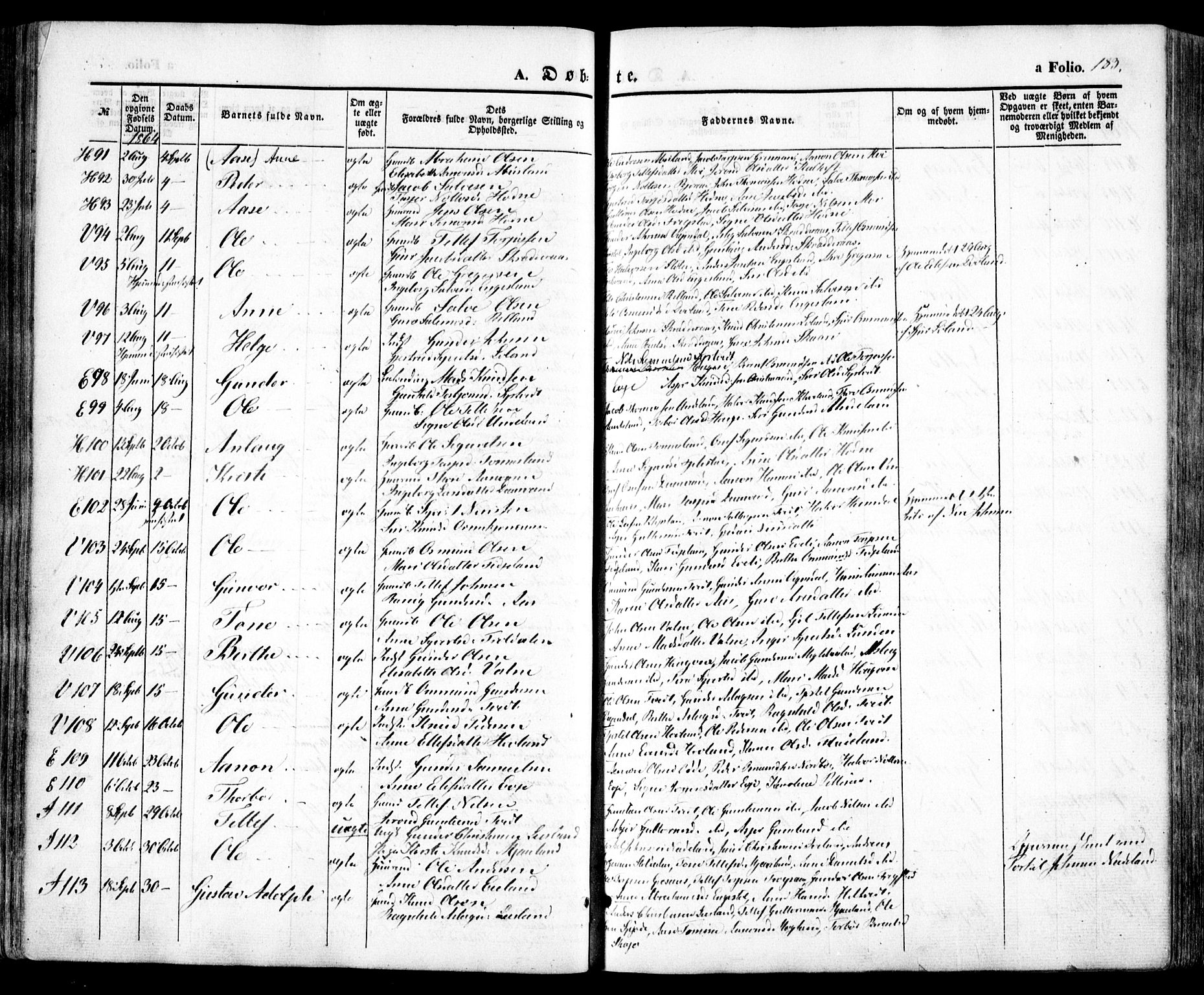 Evje sokneprestkontor, SAK/1111-0008/F/Fa/Faa/L0005: Parish register (official) no. A 5, 1843-1865, p. 183