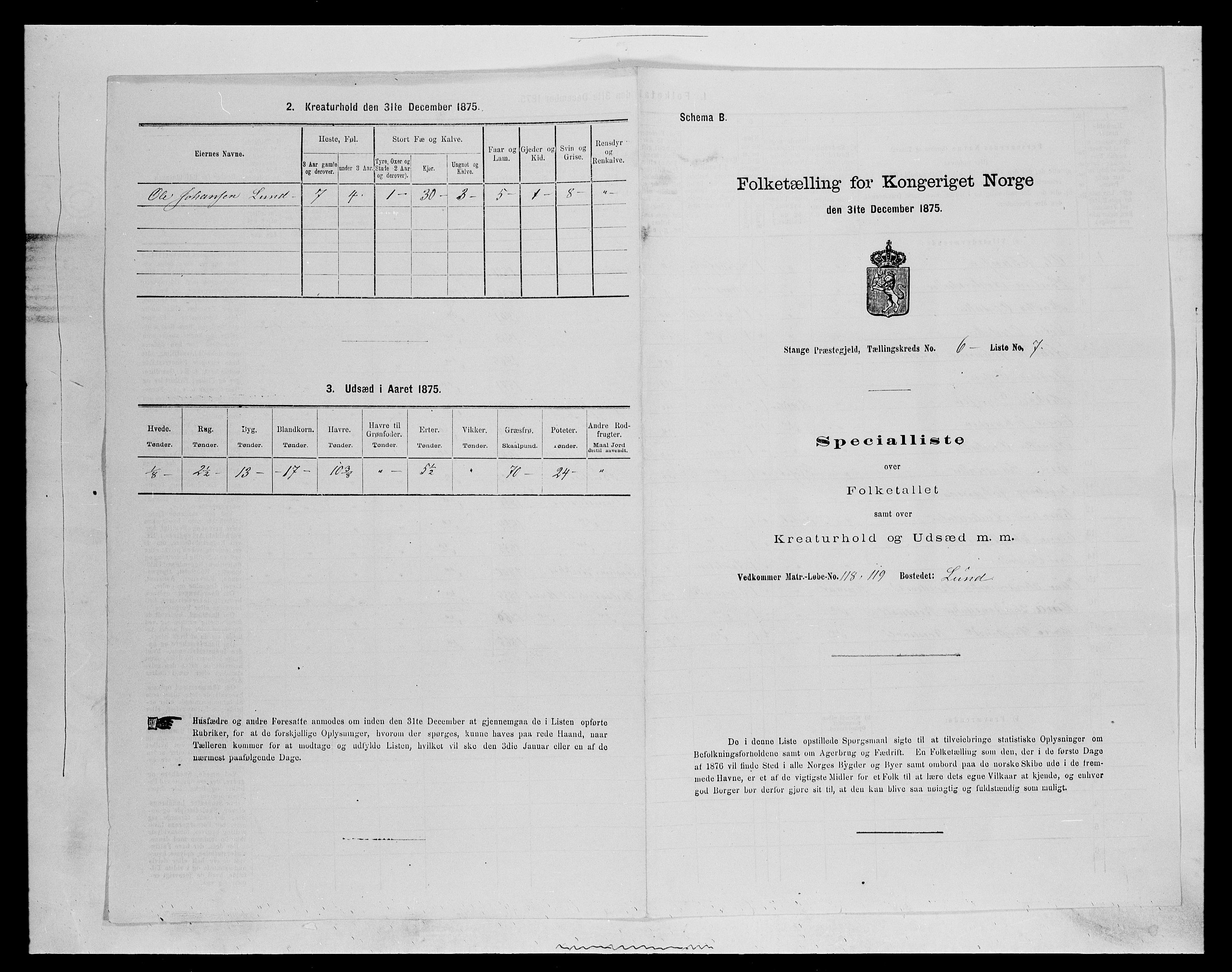 SAH, 1875 census for 0417P Stange, 1875, p. 946