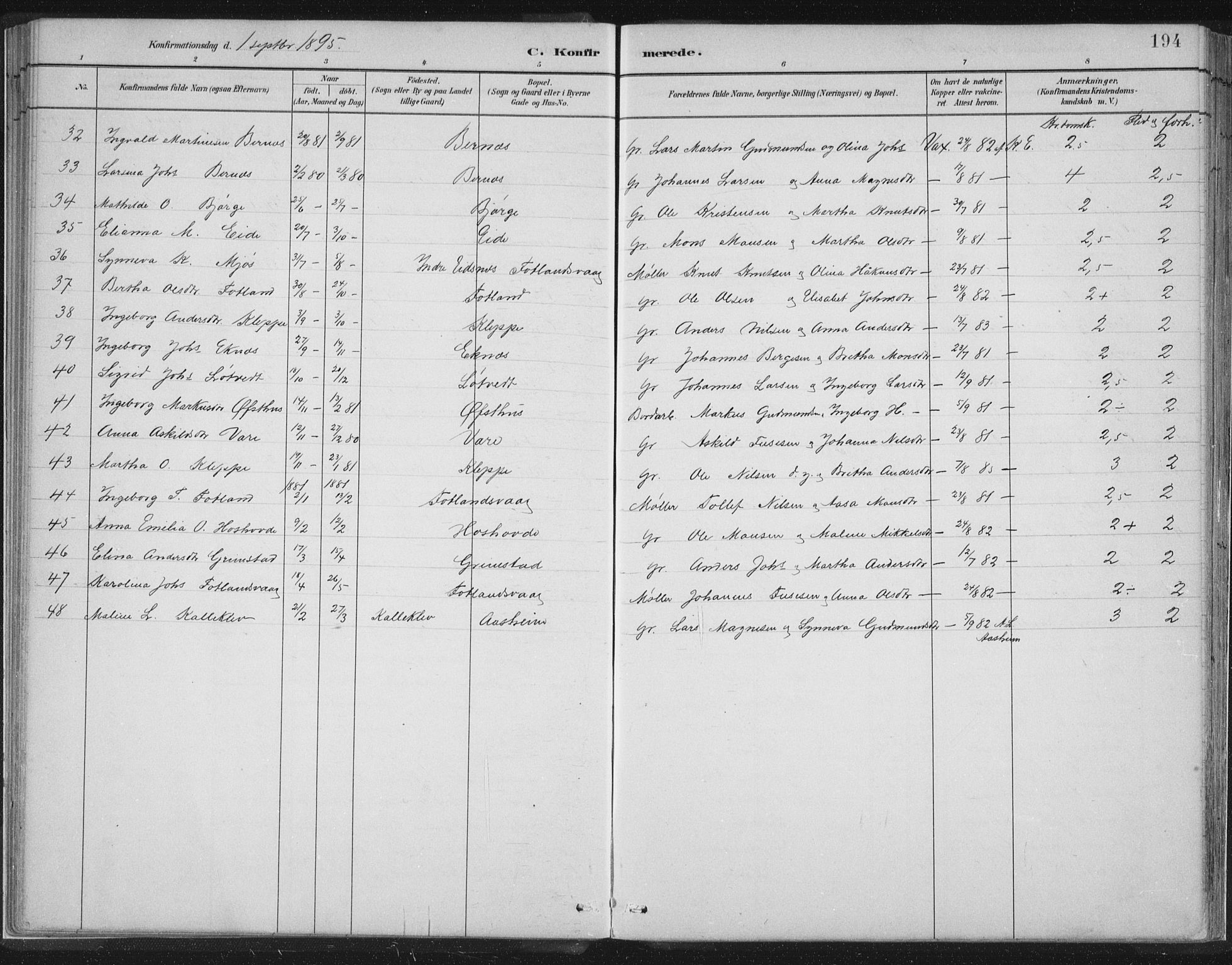 Hosanger sokneprestembete, AV/SAB-A-75801/H/Hab: Parish register (copy) no. A 3 II, 1882-1903, p. 194