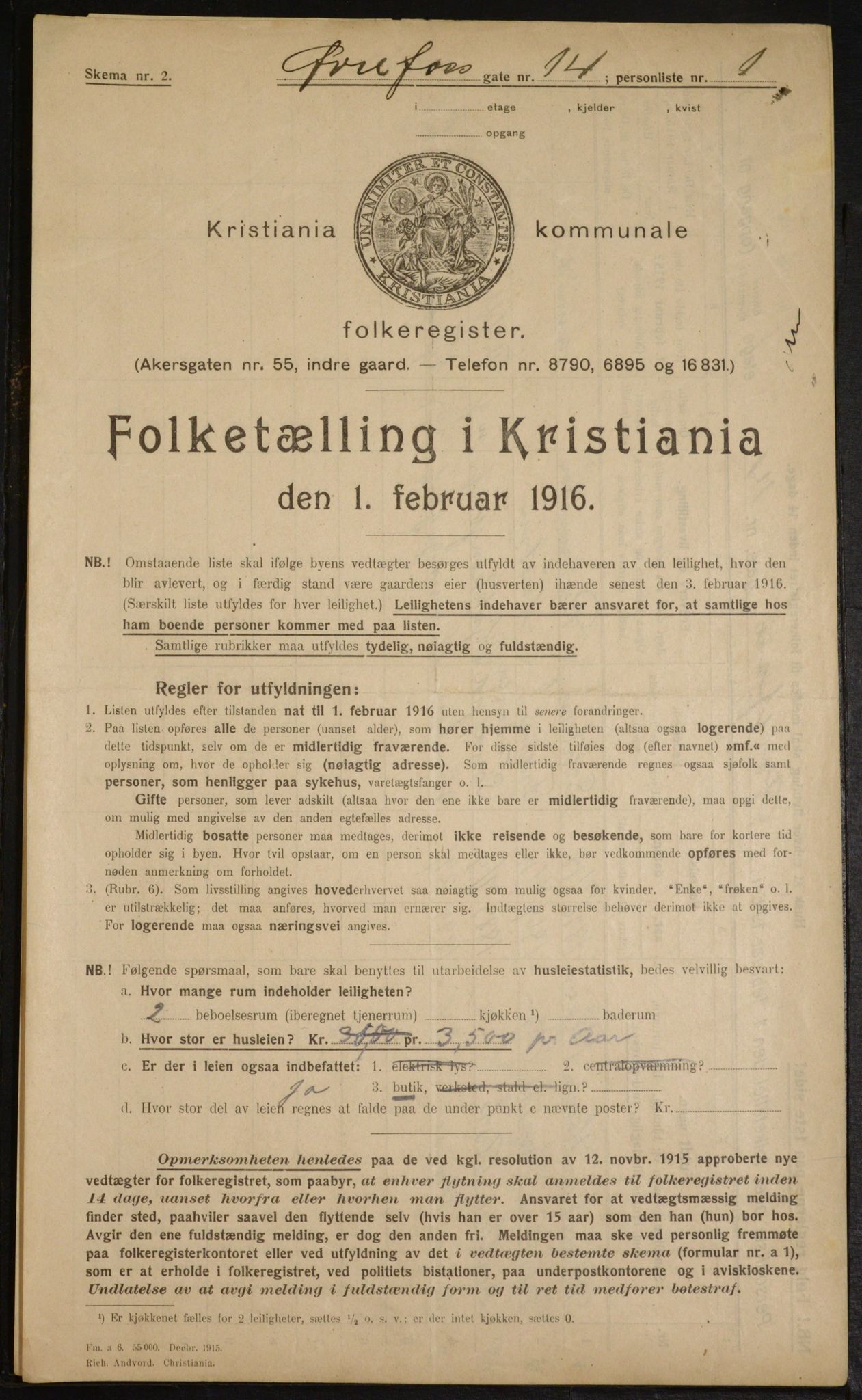 OBA, Municipal Census 1916 for Kristiania, 1916, p. 133479