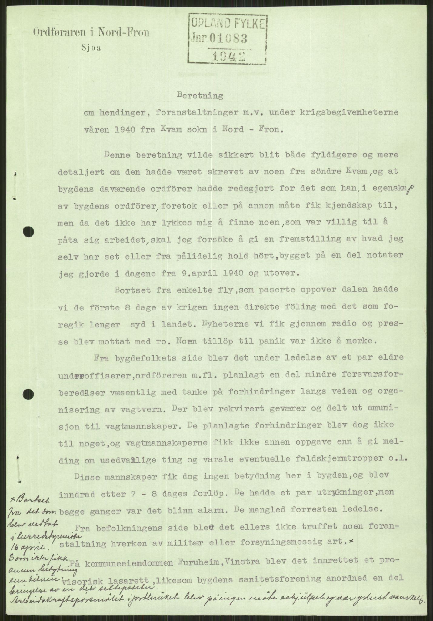 Forsvaret, Forsvarets krigshistoriske avdeling, AV/RA-RAFA-2017/Y/Ya/L0014: II-C-11-31 - Fylkesmenn.  Rapporter om krigsbegivenhetene 1940., 1940, p. 99