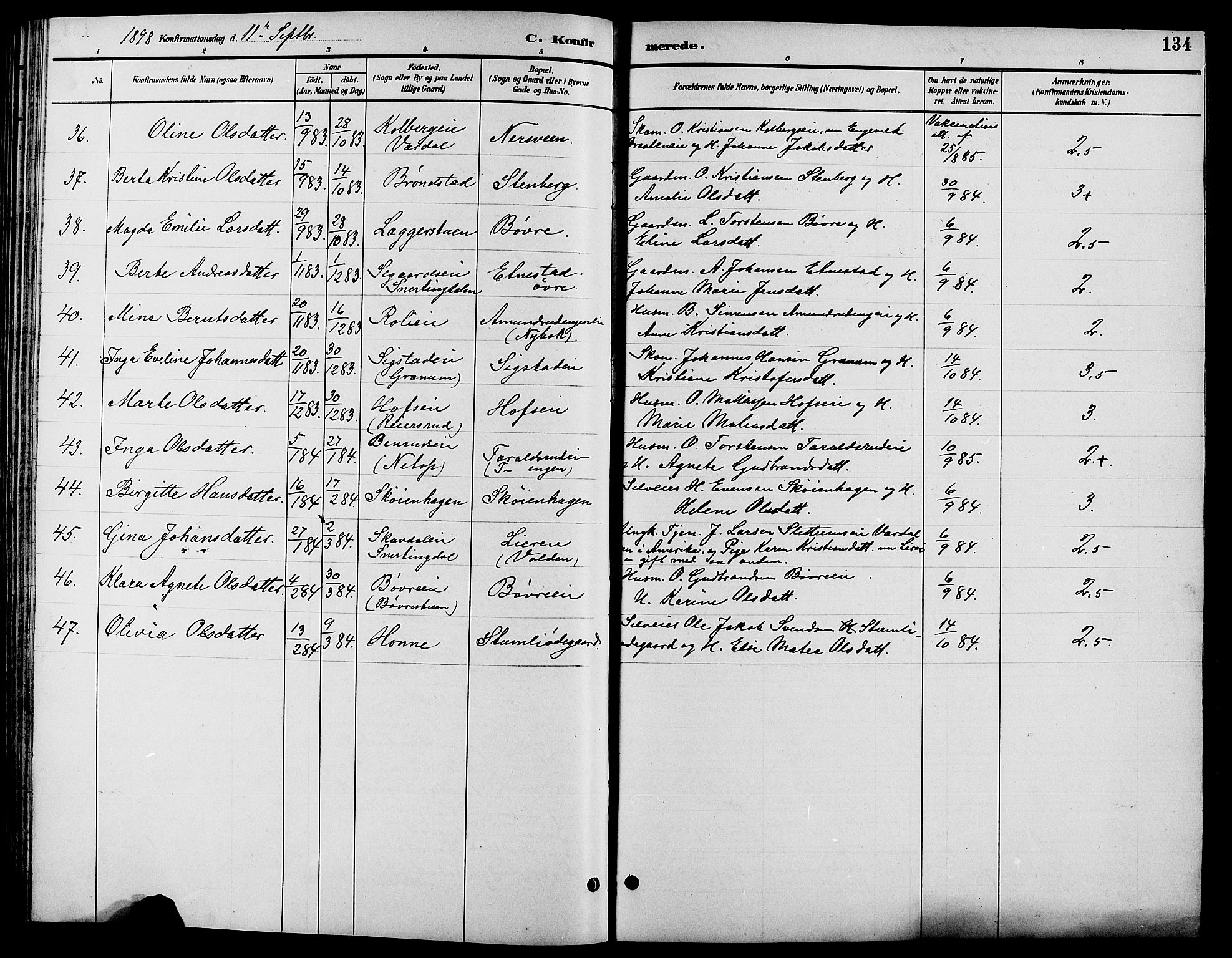 Biri prestekontor, SAH/PREST-096/H/Ha/Hab/L0004: Parish register (copy) no. 4, 1892-1909, p. 134