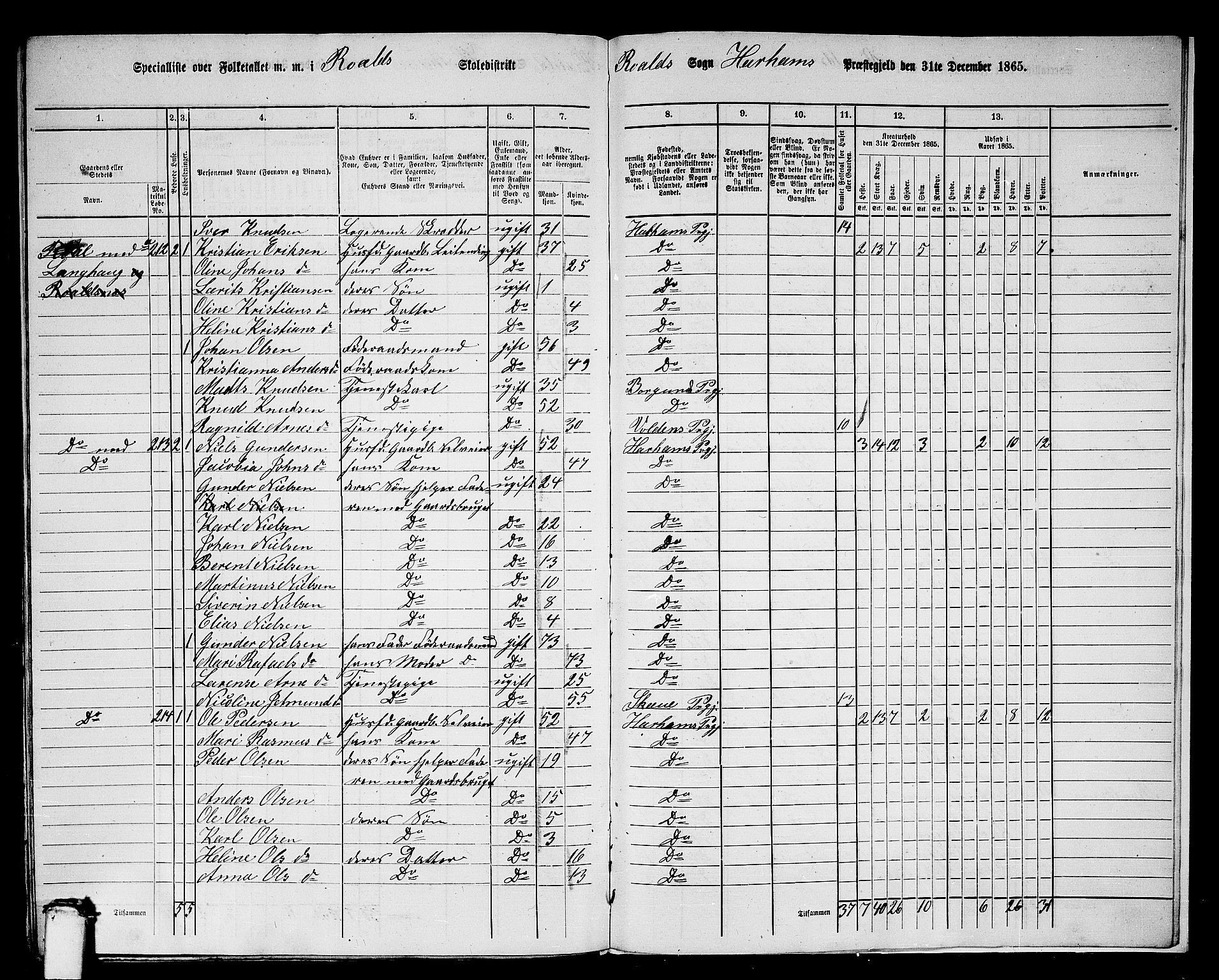 RA, 1865 census for Haram, 1865, p. 102