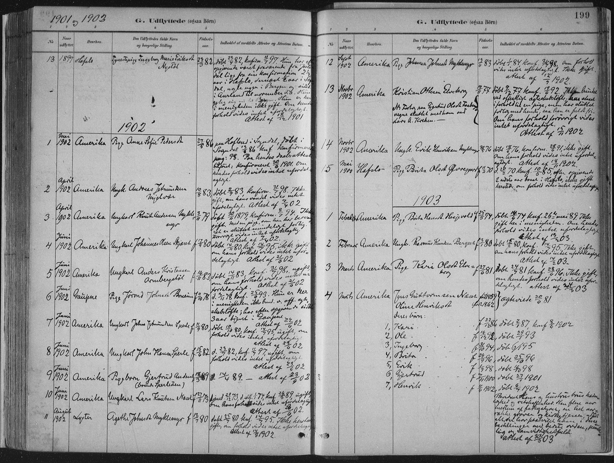 Jostedal sokneprestembete, SAB/A-80601/H/Haa/Haab/L0001: Parish register (official) no. B 1, 1887-1914, p. 199