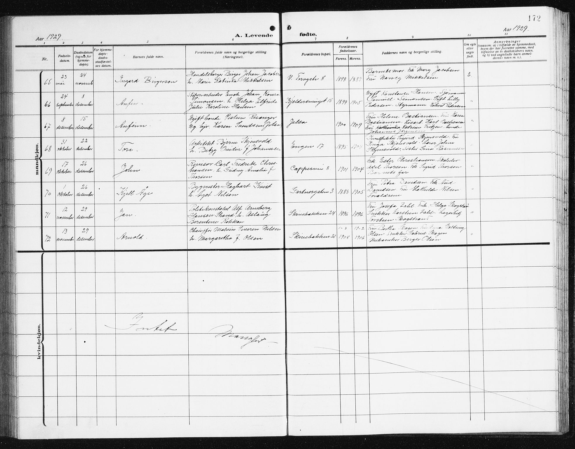 Domkirken sokneprestembete, SAB/A-74801/H/Hab/L0018: Parish register (copy) no. B 11, 1915-1942, p. 172