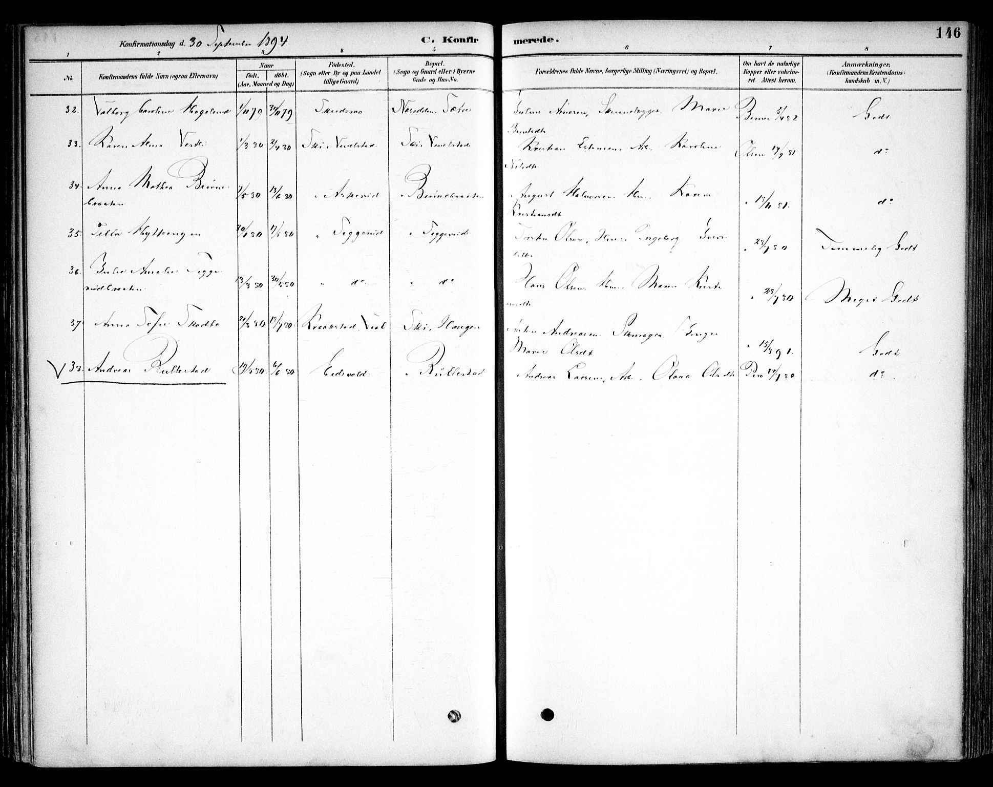 Kråkstad prestekontor Kirkebøker, SAO/A-10125a/F/Fb/L0002: Parish register (official) no. II 2, 1893-1917, p. 146