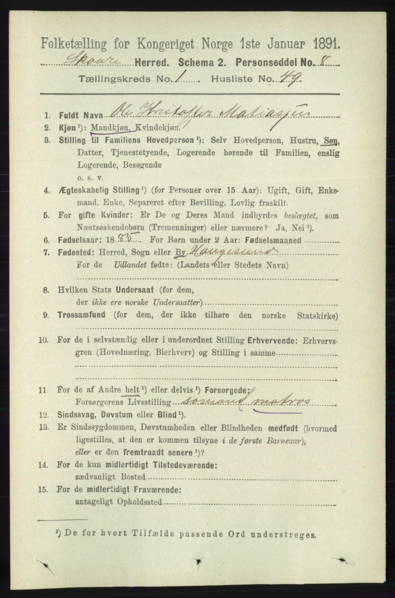 RA, 1891 census for 1153 Skåre, 1891, p. 428