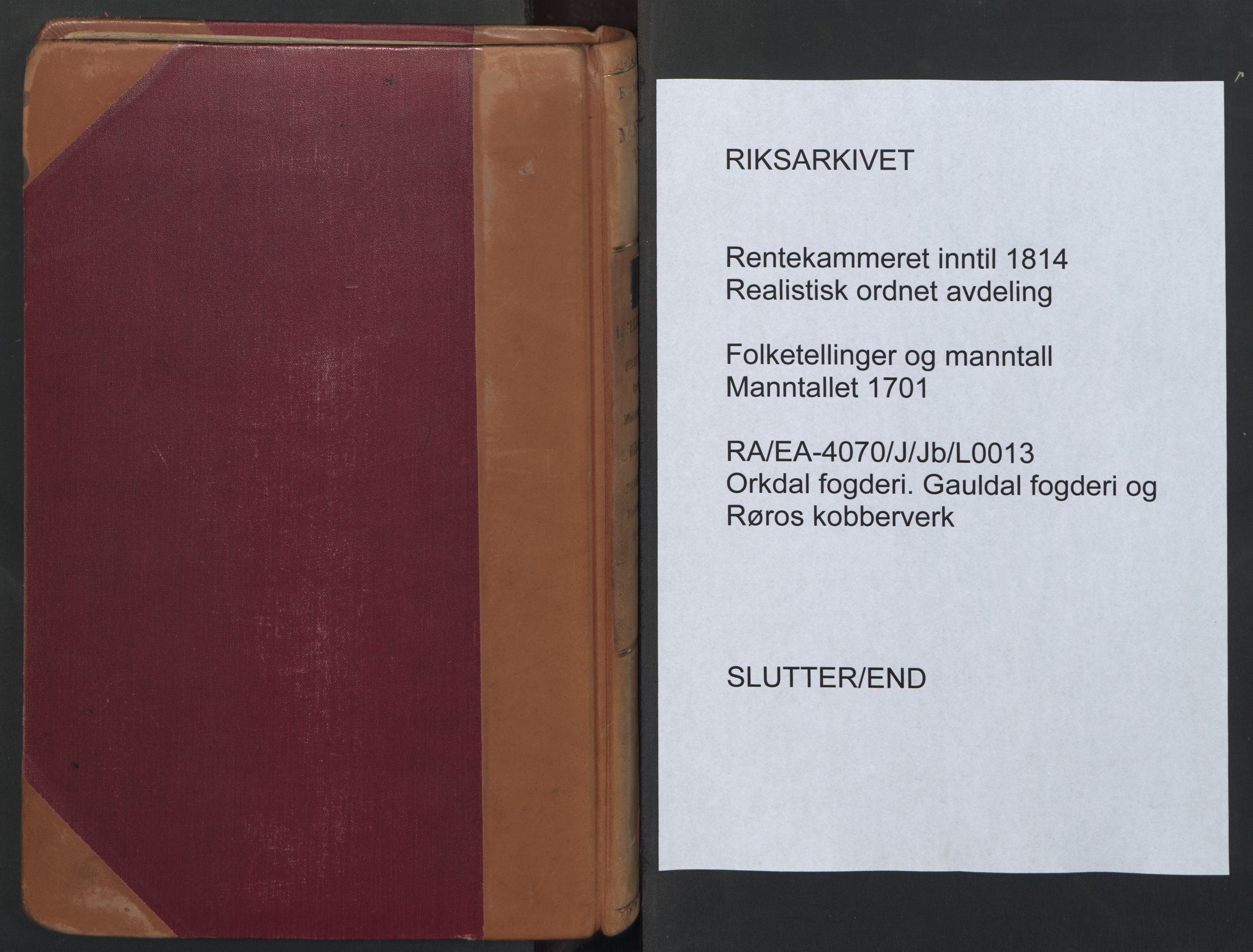 RA, Census (manntall) 1701, no. 13: Orkdal fogderi and Gauldal fogderi including Røros kobberverk, 1701