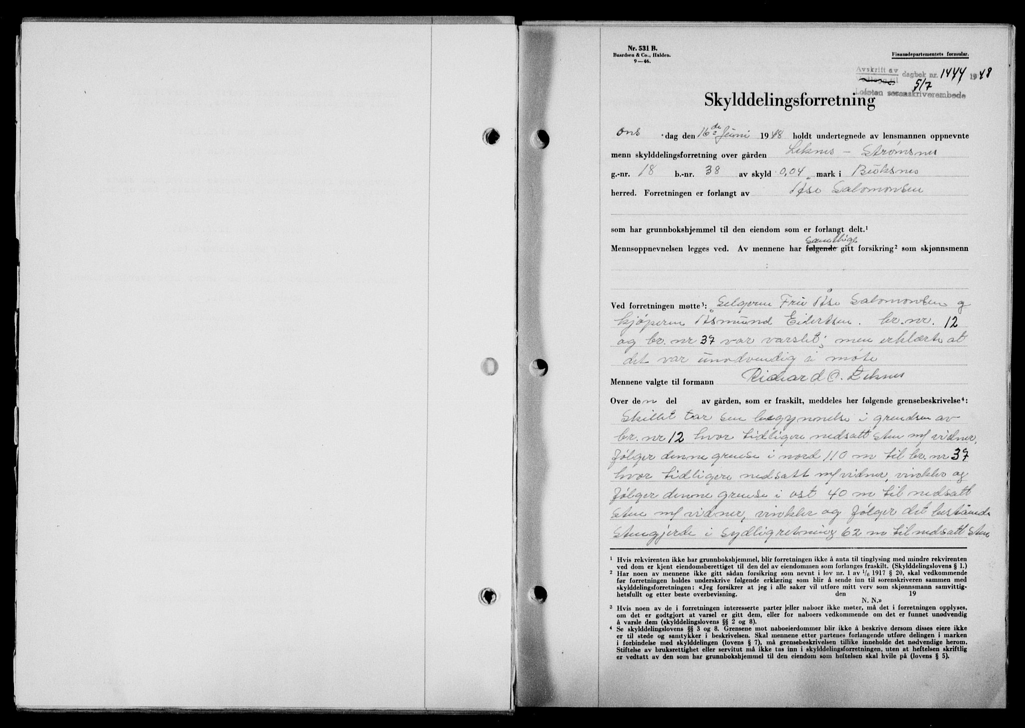 Lofoten sorenskriveri, SAT/A-0017/1/2/2C/L0018a: Mortgage book no. 18a, 1948-1948, Diary no: : 1444/1948