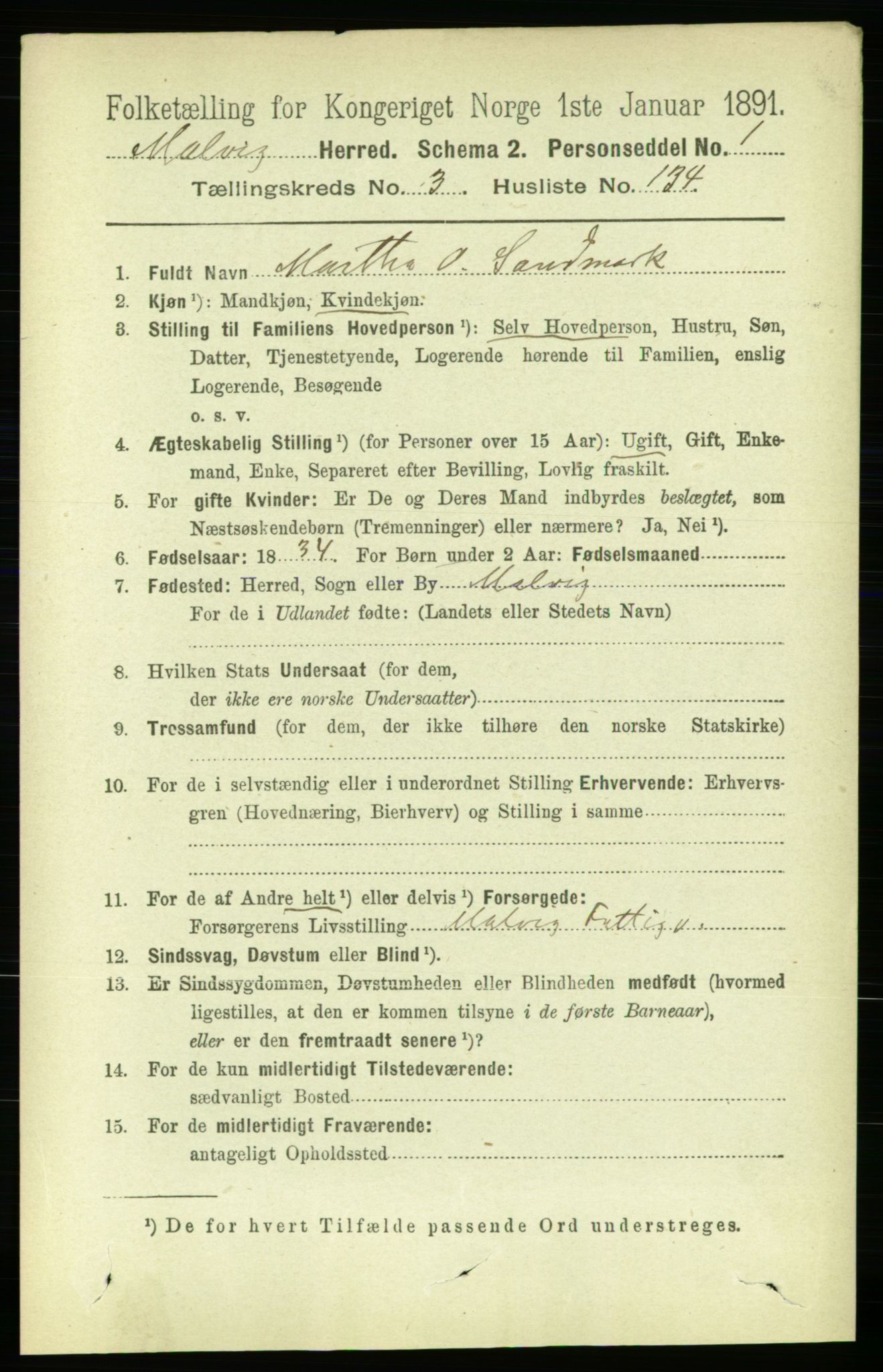 RA, 1891 census for 1663 Malvik, 1891, p. 2633