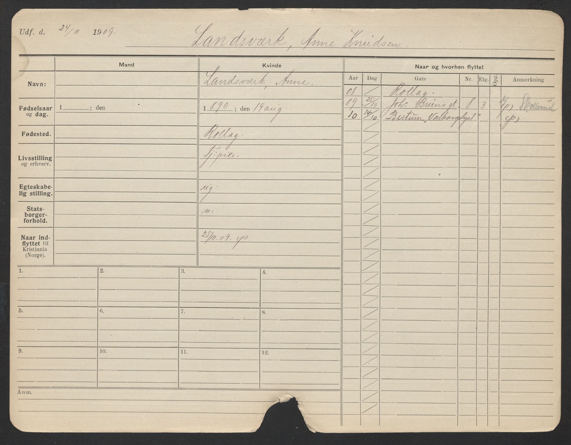 Oslo folkeregister, Registerkort, AV/SAO-A-11715/F/Fa/Fac/L0019: Kvinner, 1906-1914, p. 725a
