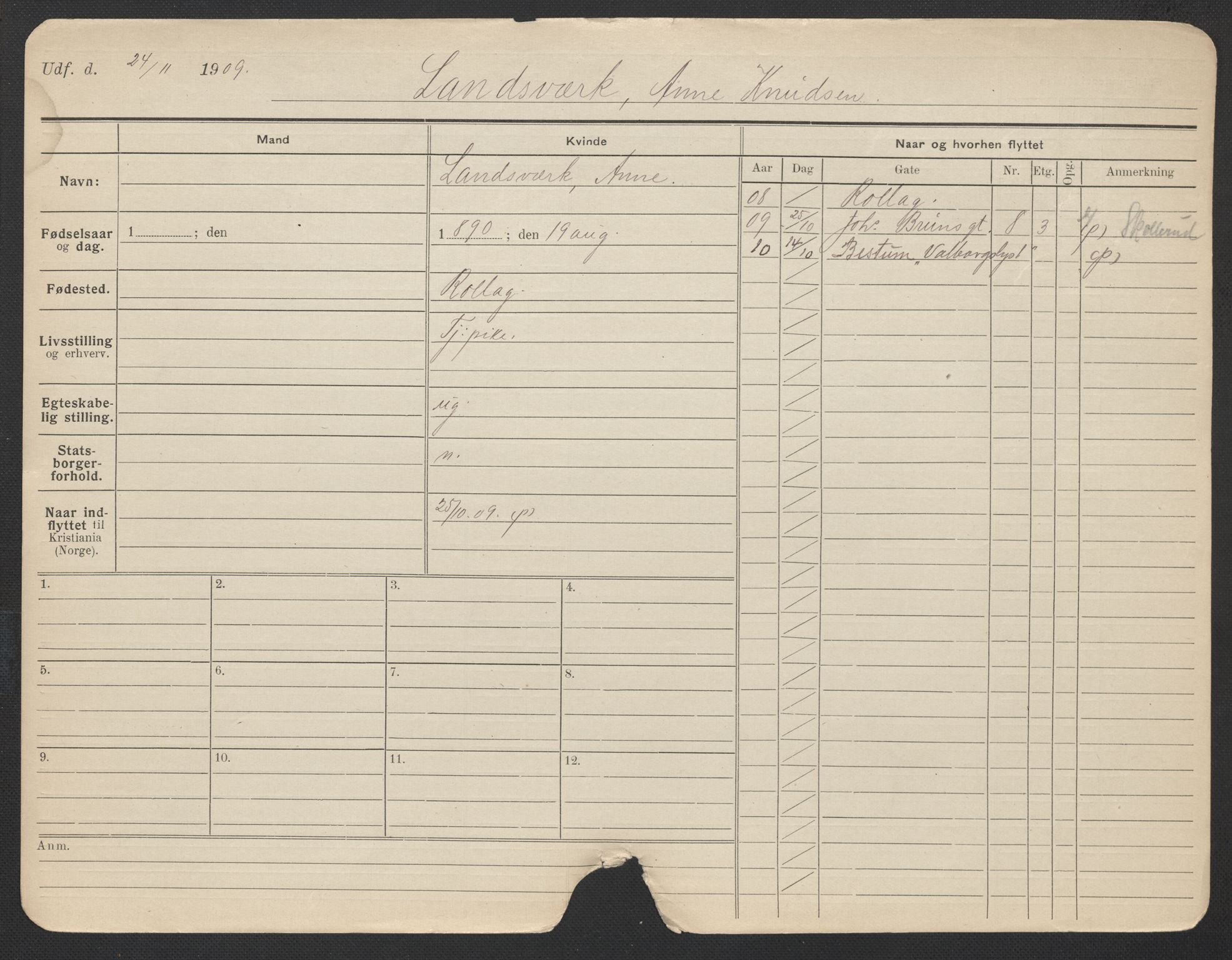 Oslo folkeregister, Registerkort, SAO/A-11715/F/Fa/Fac/L0019: Kvinner, 1906-1914, p. 725a