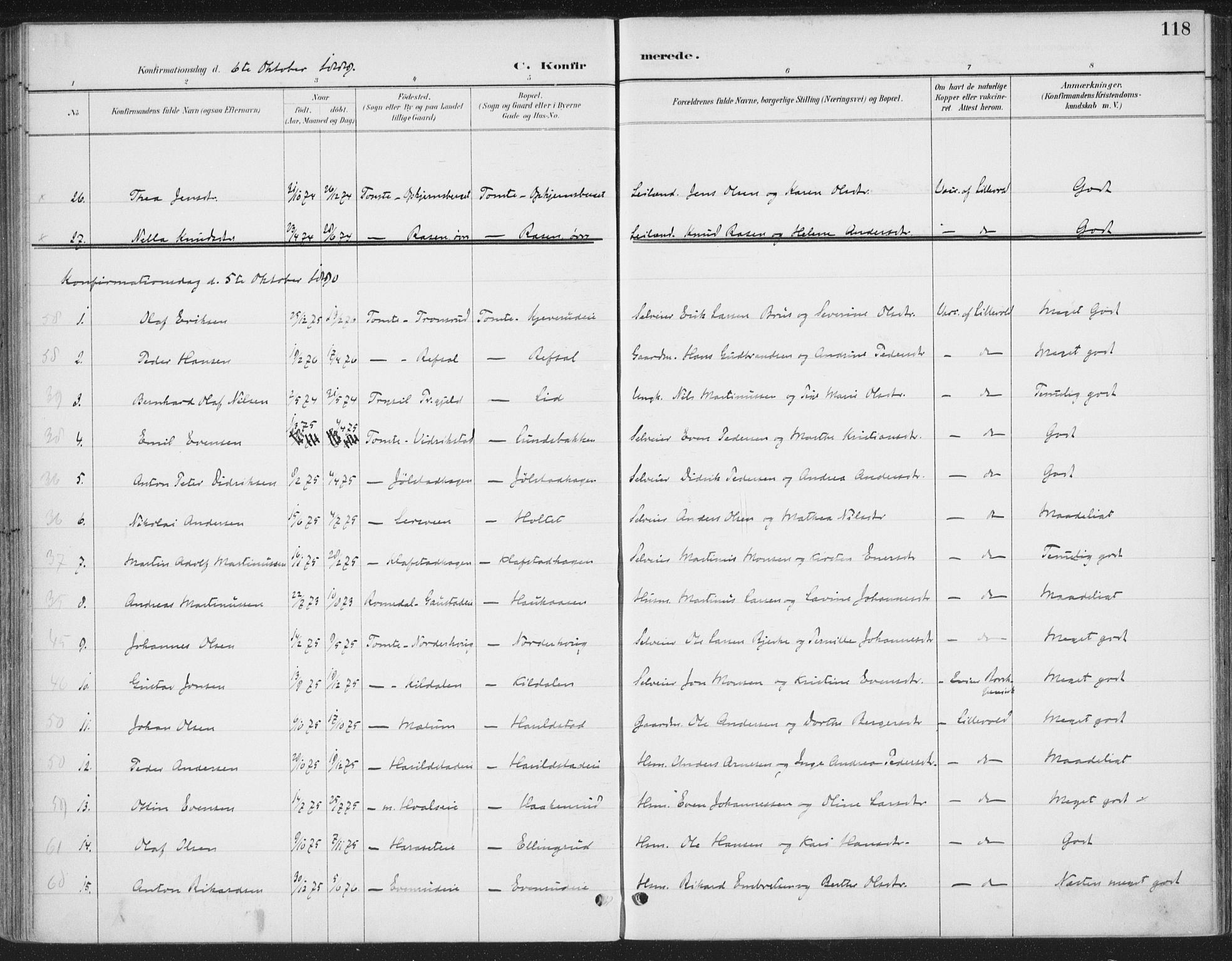 Romedal prestekontor, SAH/PREST-004/K/L0008: Parish register (official) no. 8, 1887-1905, p. 118