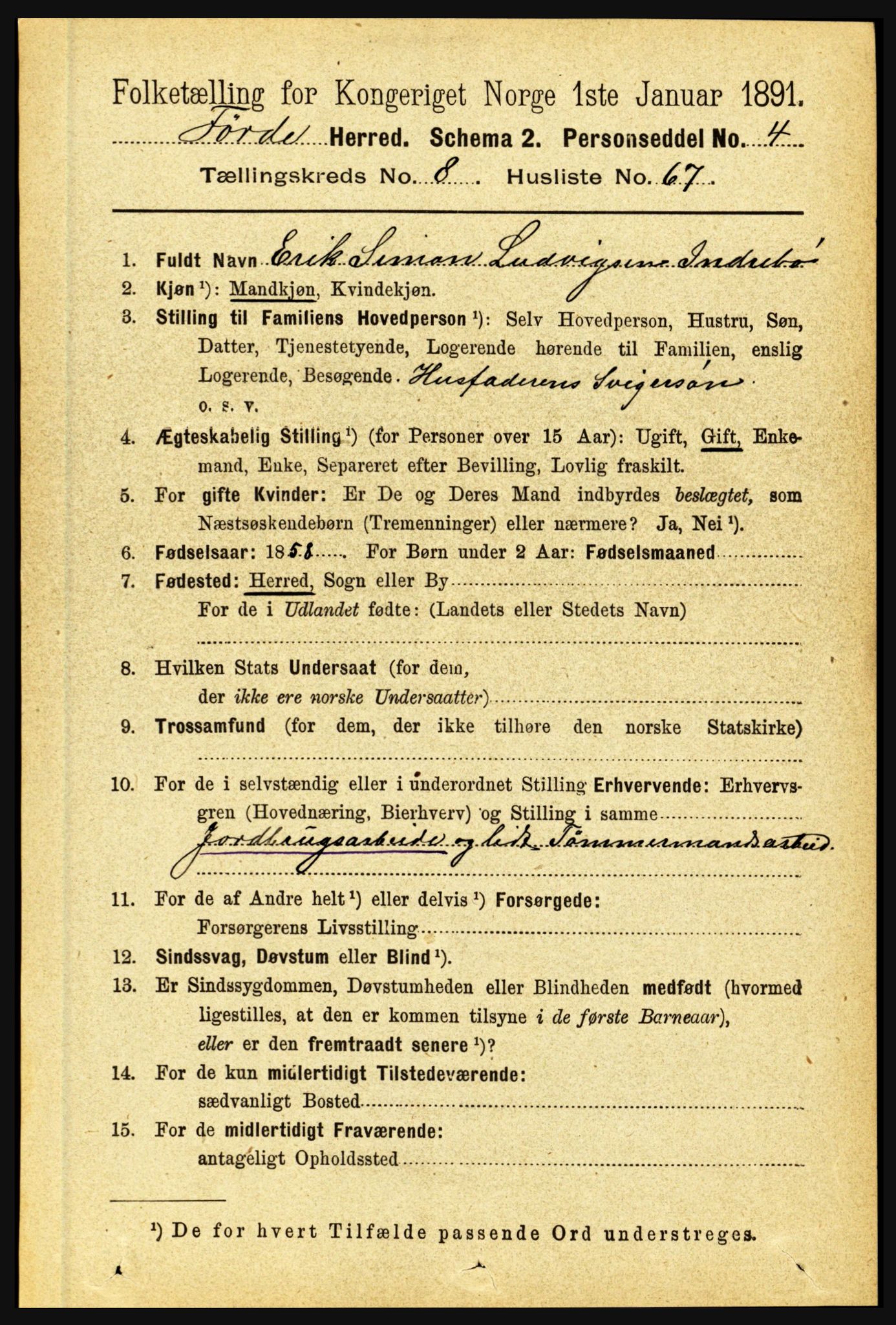 RA, 1891 census for 1432 Førde, 1891, p. 3265