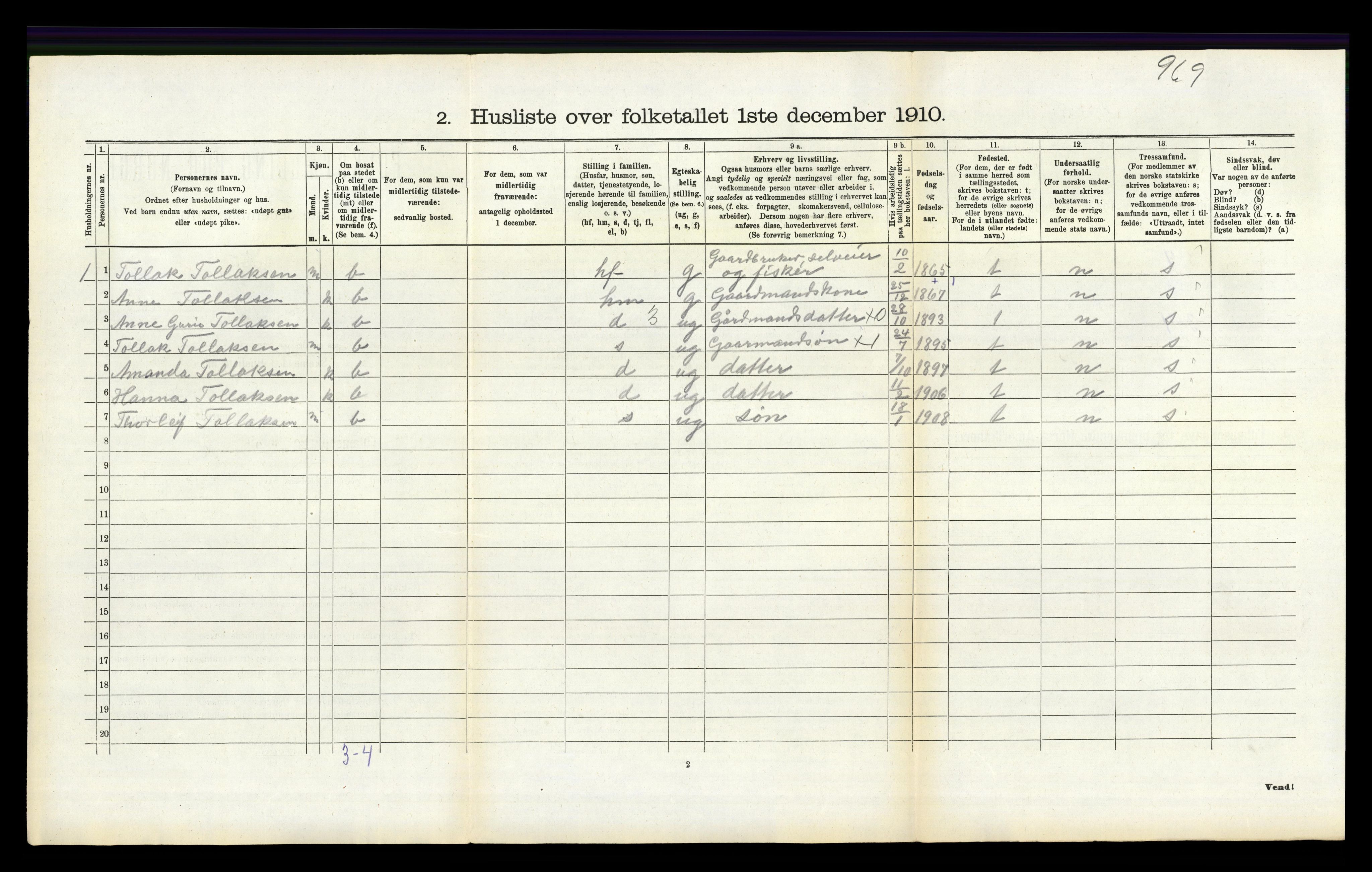 RA, 1910 census for Eigersund, 1910, p. 313