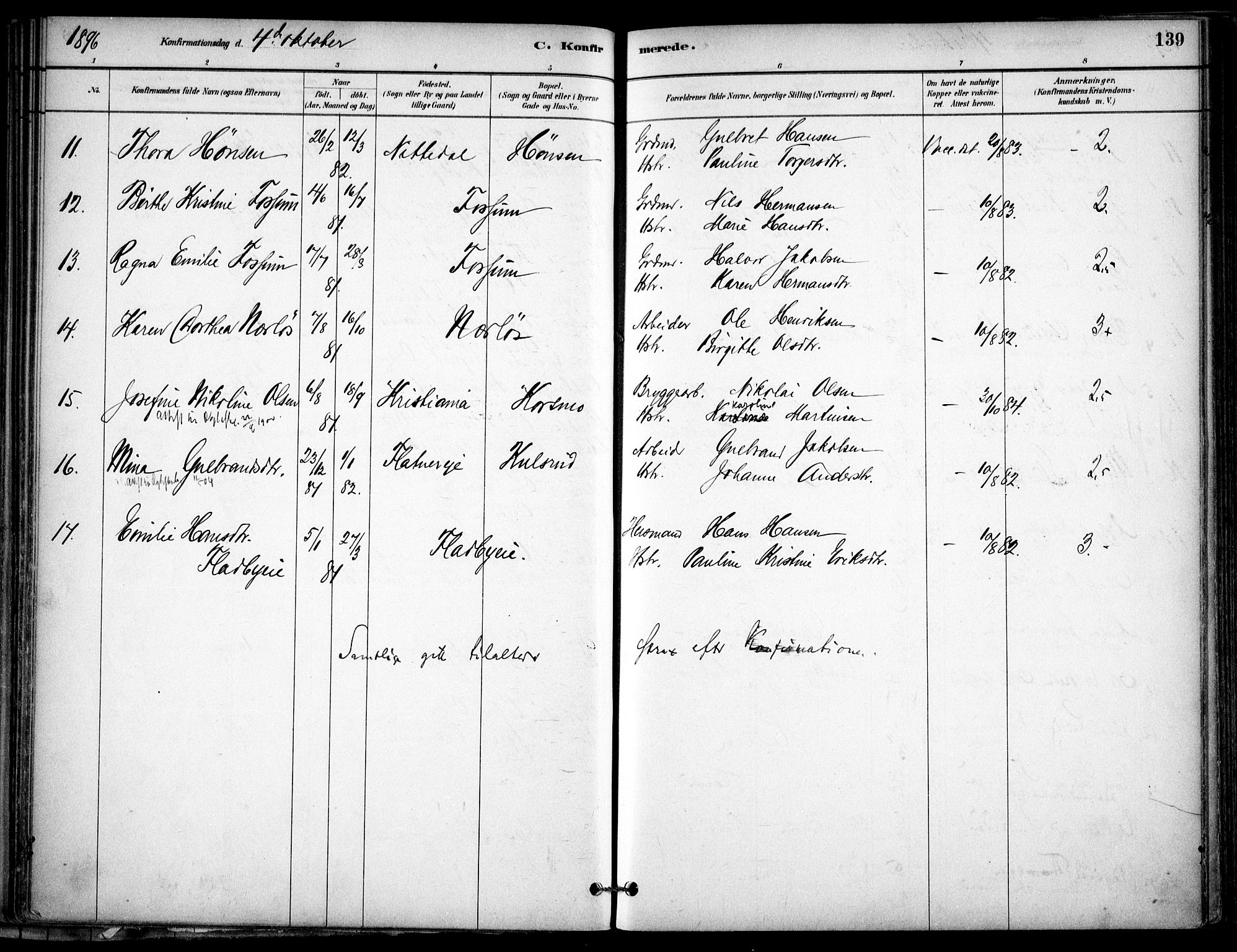 Gjerdrum prestekontor Kirkebøker, AV/SAO-A-10412b/F/Fb/L0001: Parish register (official) no. II 1, 1881-1921, p. 139