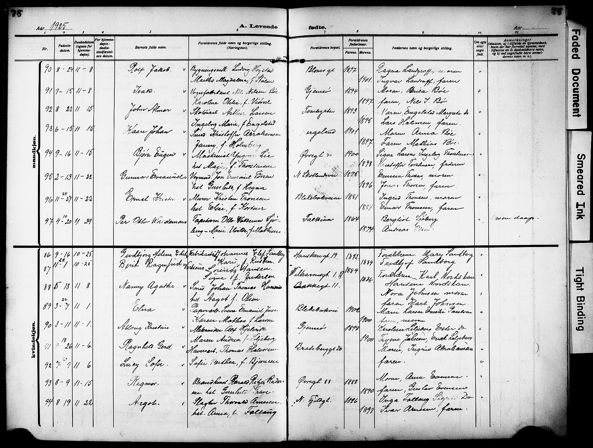 Skien kirkebøker, AV/SAKO-A-302/G/Ga/L0010: Parish register (copy) no. 10, 1920-1931, p. 78
