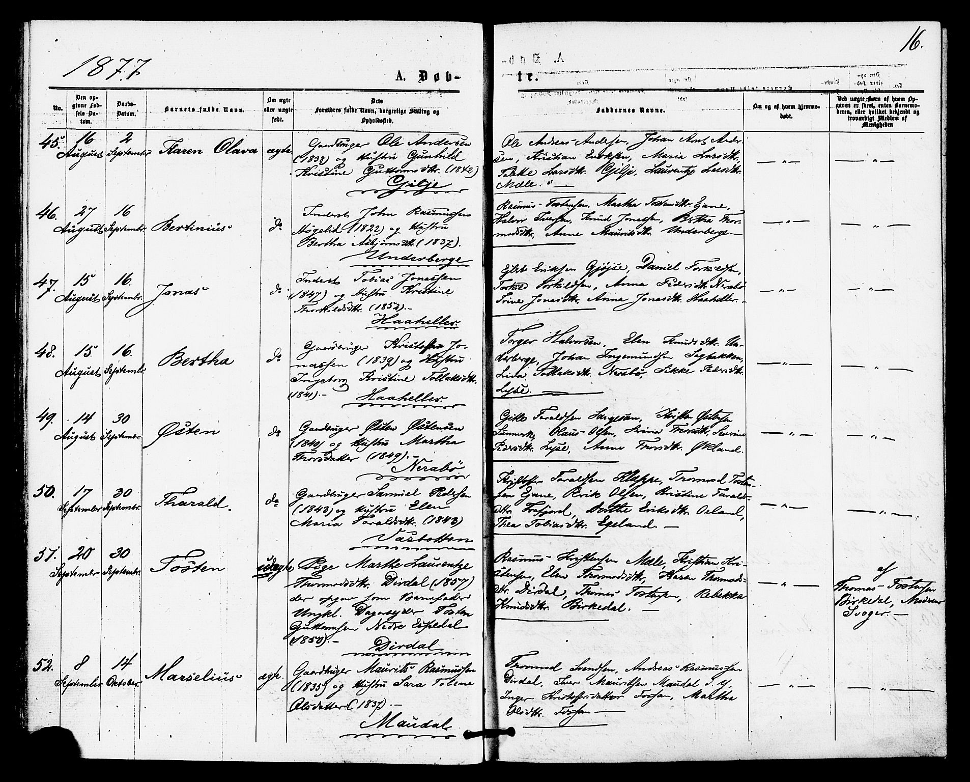 Høgsfjord sokneprestkontor, SAST/A-101624/H/Ha/Haa/L0004: Parish register (official) no. A 4, 1876-1884, p. 16
