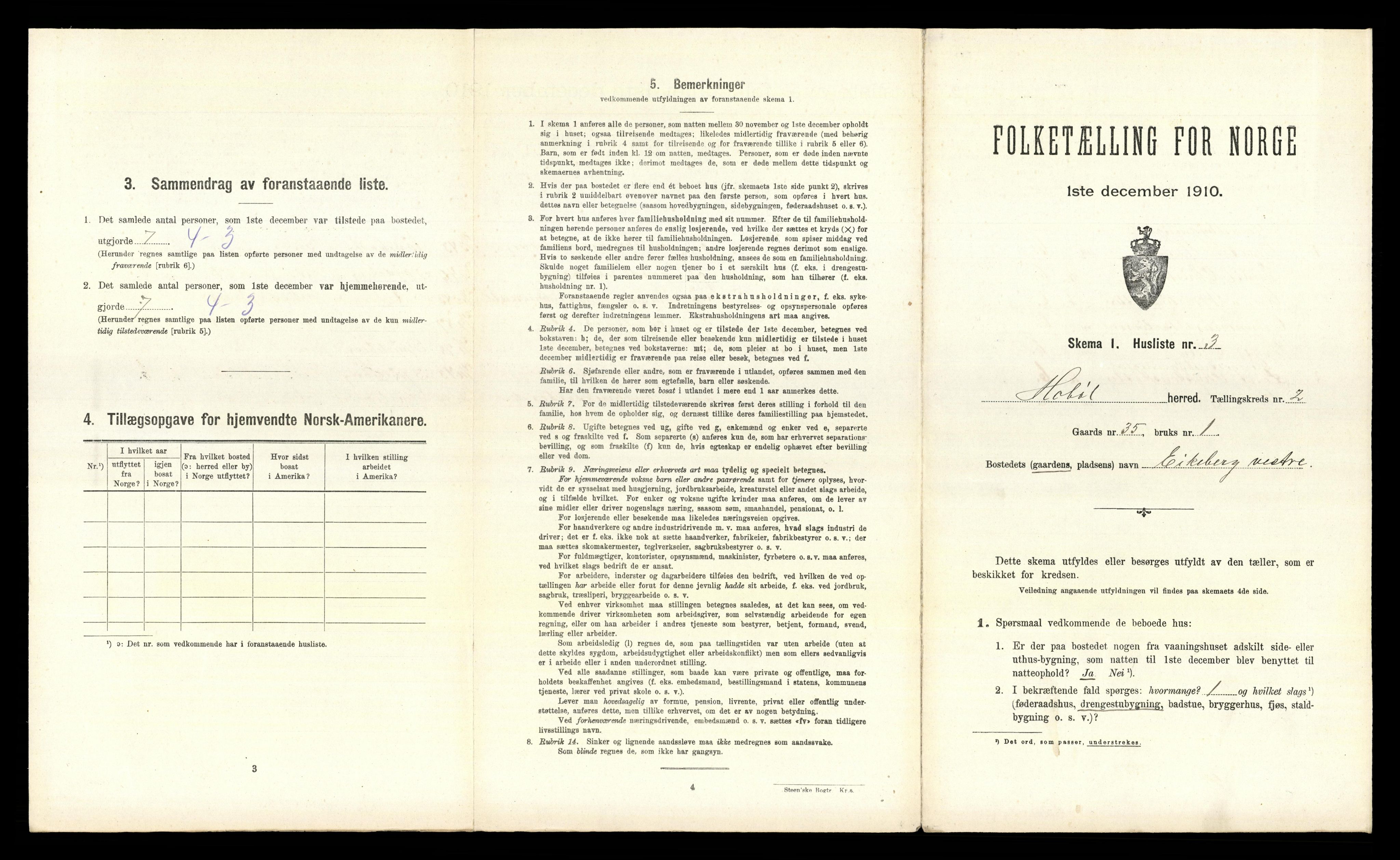 RA, 1910 census for Hobøl, 1910, p. 310