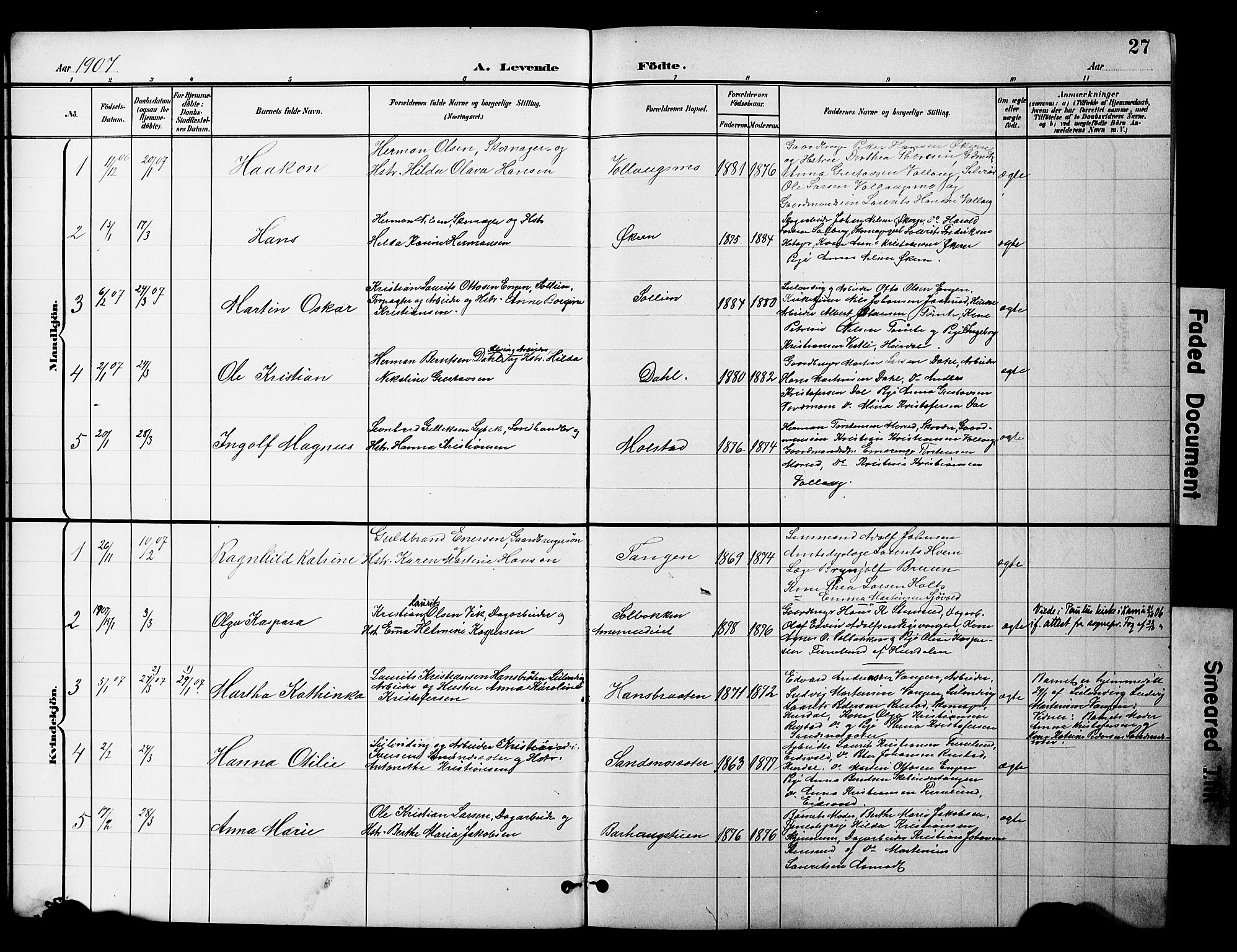 Nannestad prestekontor Kirkebøker, SAO/A-10414a/G/Gc/L0001: Parish register (copy) no. III 1, 1901-1916, p. 27