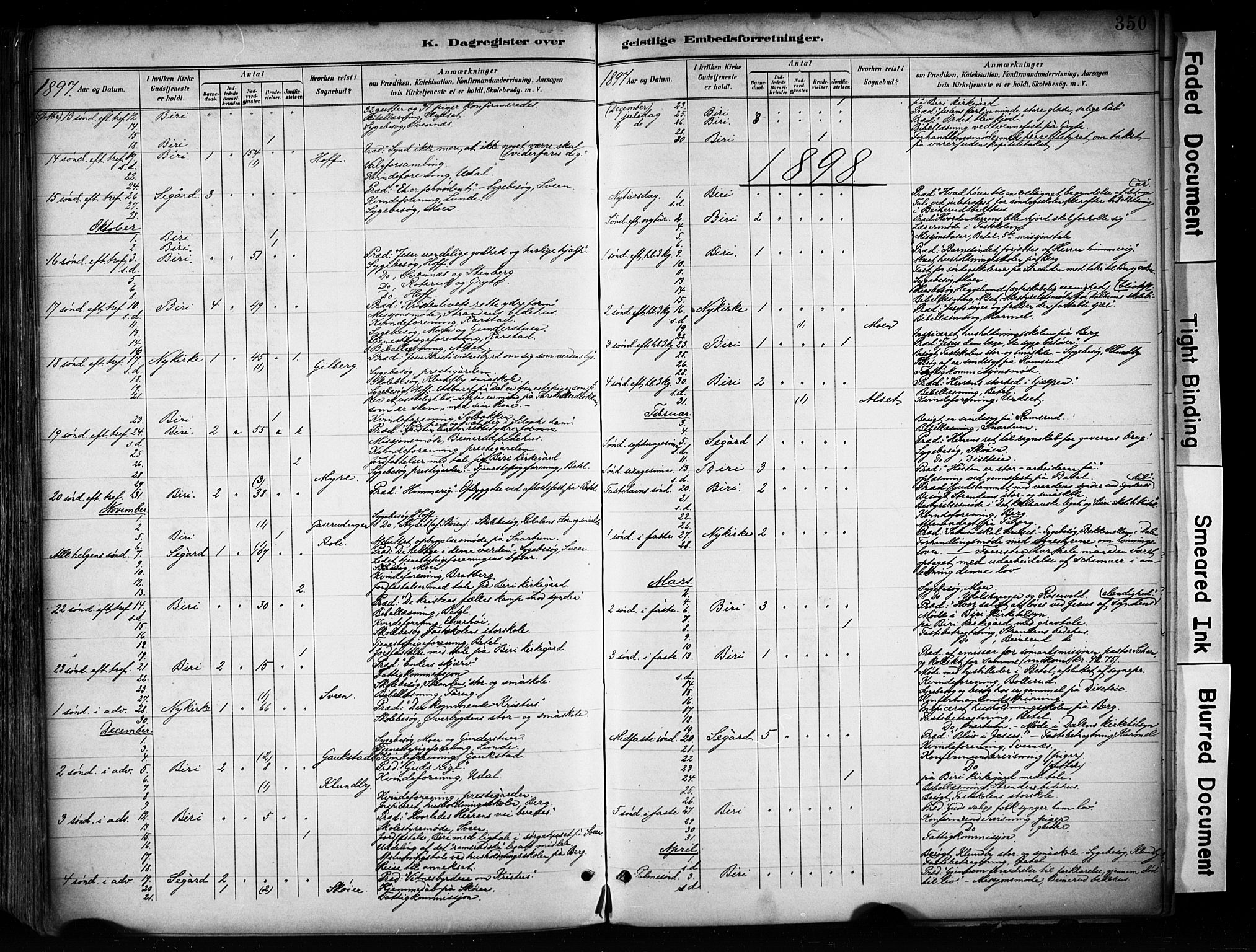 Biri prestekontor, SAH/PREST-096/H/Ha/Haa/L0009: Parish register (official) no. 9, 1887-1900, p. 350