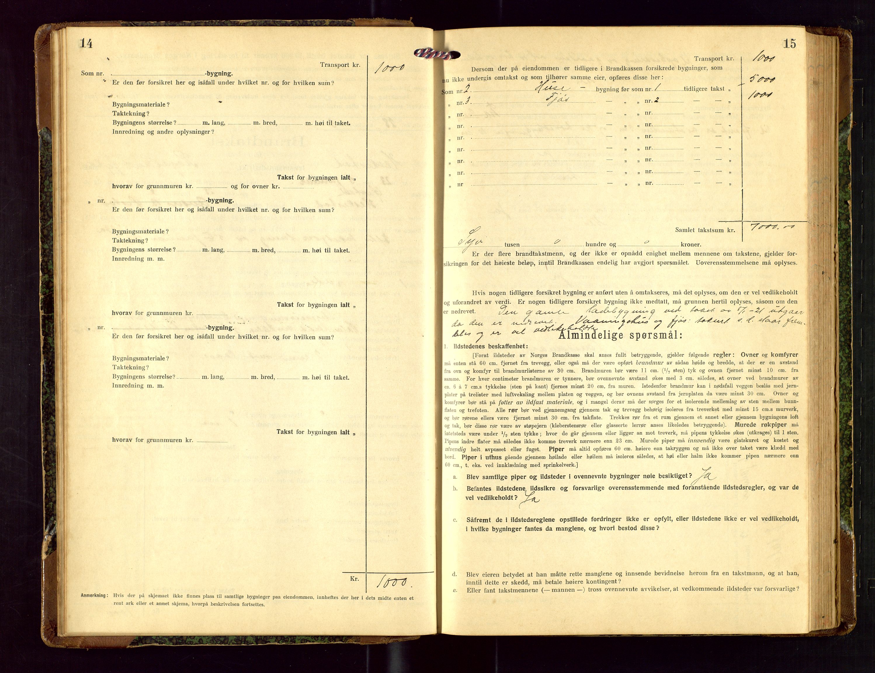 Heskestad lensmannskontor, SAST/A-100304/Gob/L0003: "Brandtakstprotokoll", 1922-1934, p. 14-15